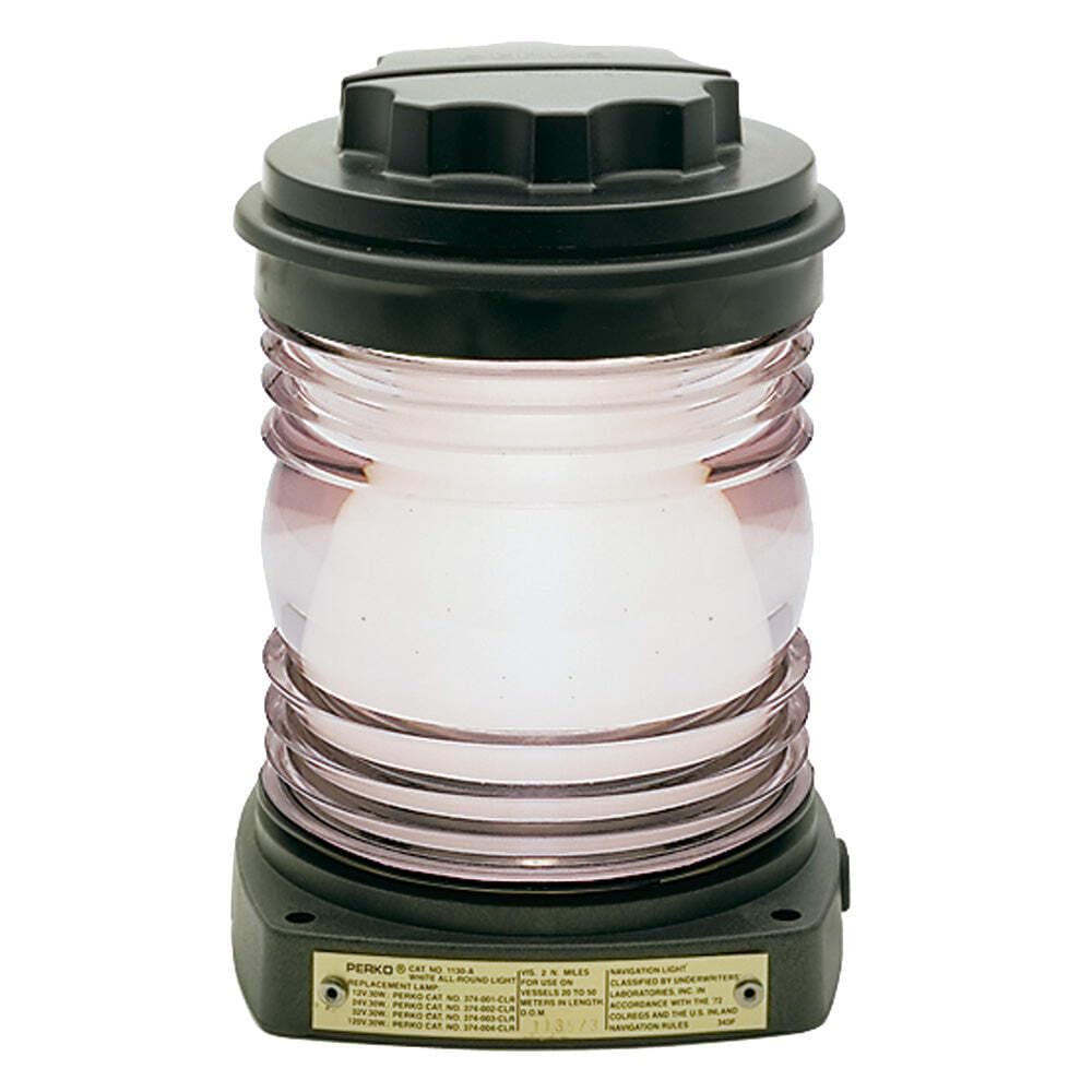 Perko All-Round Marine LED Light - Black Plastic Housing with White Lens for Boats, Docks & Watercraft | Waterproof Navigation Light for Night Sailing & Docking Safety