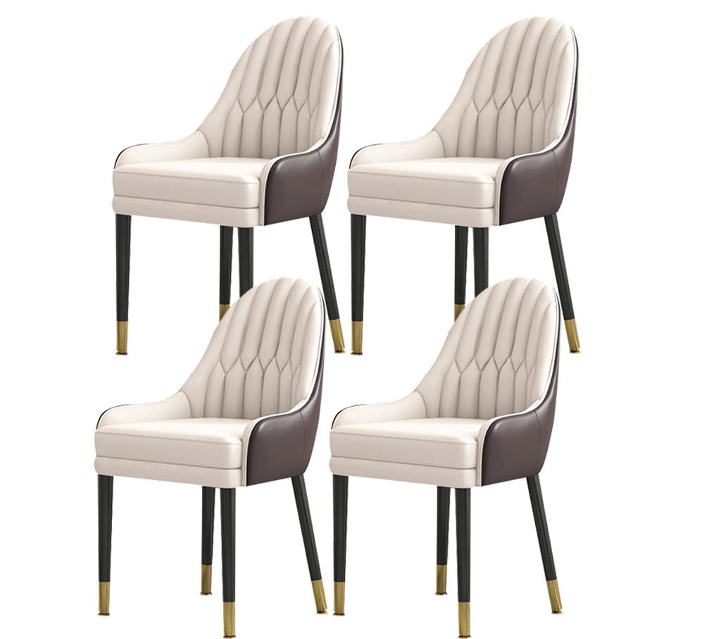 Modern PU Leather High Back Dining Chairs Set of 4 - Solid Wood Legs, Soft Cushioned Seats for Kitchen & Living Room - Comfortable Home Furniture (Color: Khaki) - Perfect for Family Dinners, Entertaining Guests & Cozy Relaxation