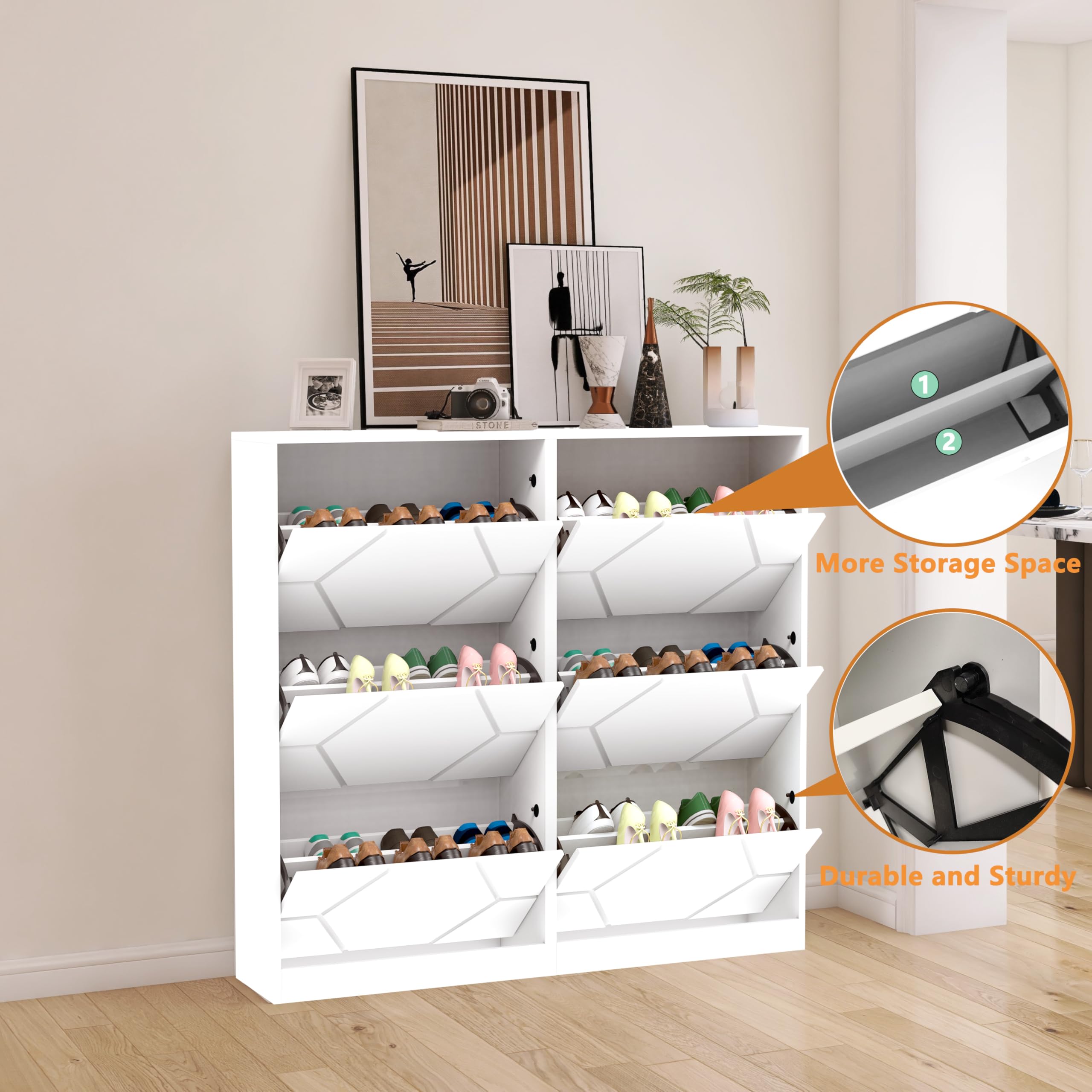 6-Tier Wooden Shoe Storage Cabinet with Flip Drawers - Adjustable Entryway Shoe Organizer for Hallway & Closet | Space-Saving Shoe Rack for Small Apartments & Mudrooms