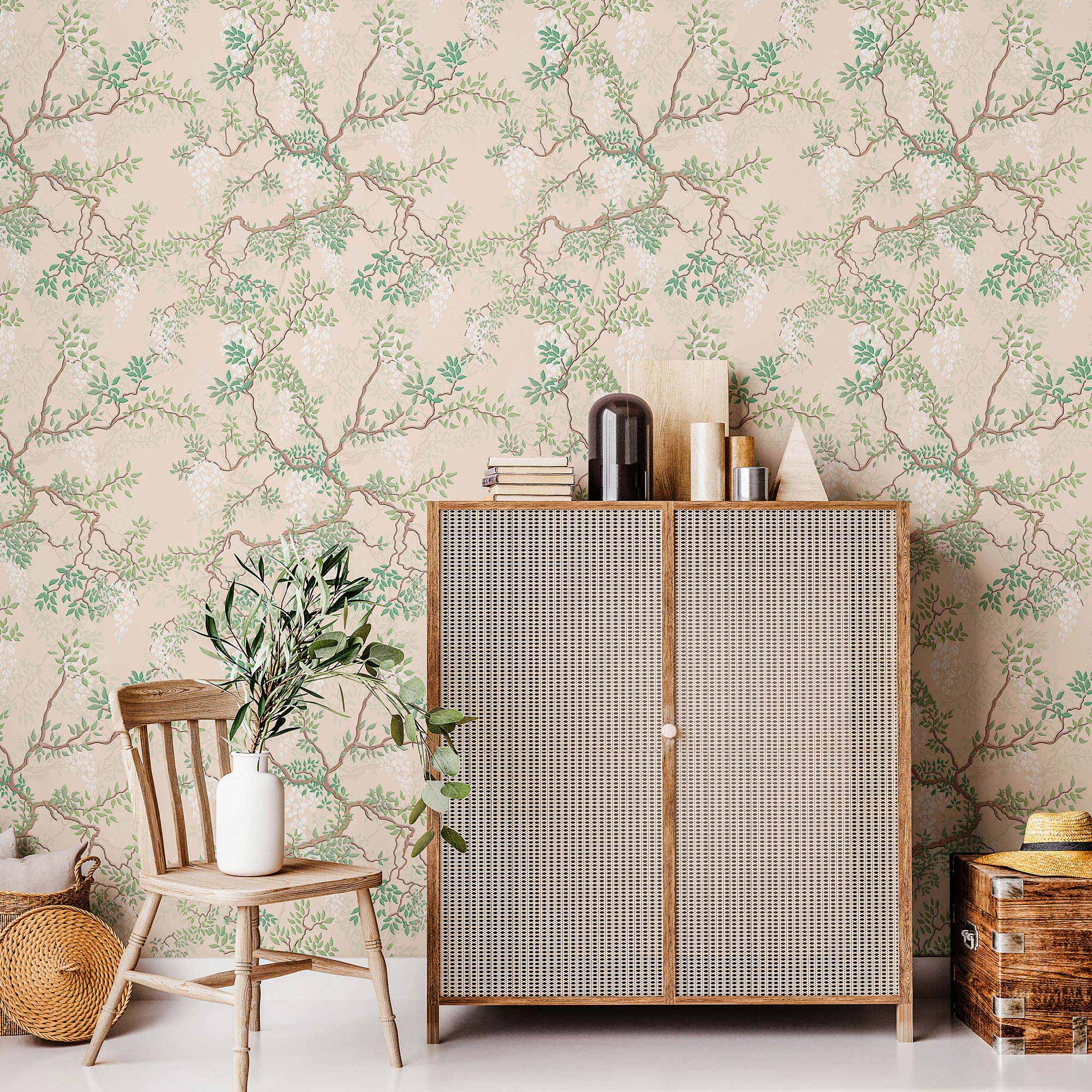 Green Leaves Peel and Stick Removable Wallpaper - Self-Adhesive Decorative Wall Covering for Home, Office & Nursery - Easy to Apply & Remove - Perfect for Bedroom, Living Room & Dorm Decor