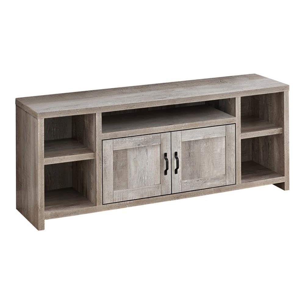 Monarch Specialties 60 Inch TV Stand with Storage - Beige Laminate Media Console for Living Room & Bedroom - Transitional Style Entertainment Center for Flat Screen TVs & Home Theater Systems