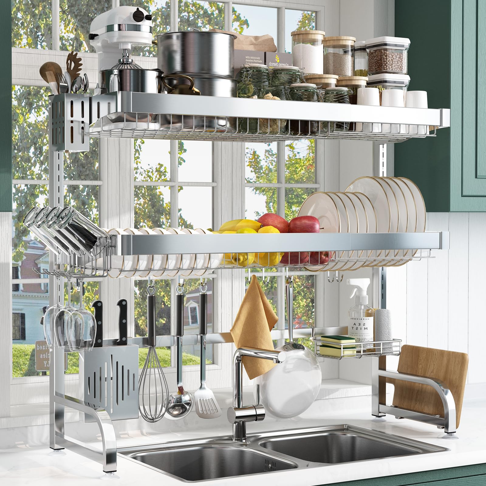 BOOSINY Adjustable Over The Sink Dish Drainer Drying Rack (25.5
