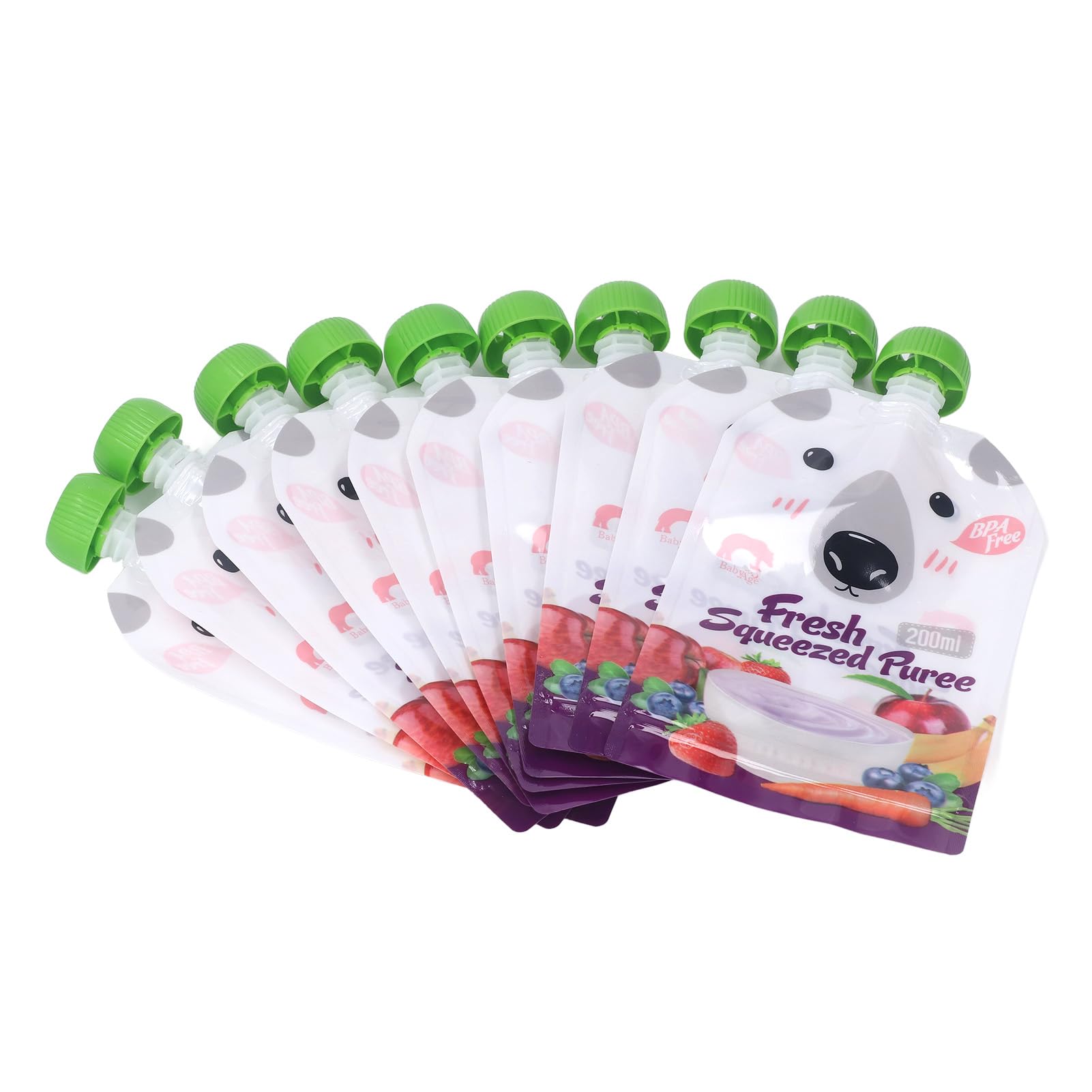 10 Pack Reusable Food Pouches 200ml - Refillable Squeeze Bags for Baby Food, Fruit Puree & Snacks | Portable Leak-Proof Storage for On-the-Go Meals, Travel & Outdoor Activities