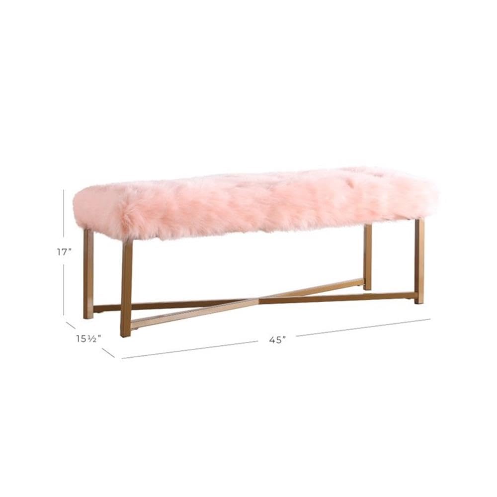 HomePop Faux Fur Ottoman Bench - Pink Upholstered Storage Footrest for Living Room & Bedroom | Cozy Home Decor Furniture | Perfect for Small Spaces, Nursery & Dressing Areas
