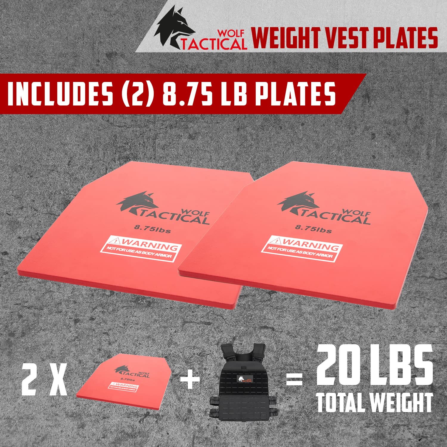 WOLF TACTICAL Weighted Vest with Removable Plates - 8.75lbs Adjustable Weight Vest for Cross Training, Running & Strength Workouts (Black) - Perfect for Home Gym, Outdoor Fitness & Military Training