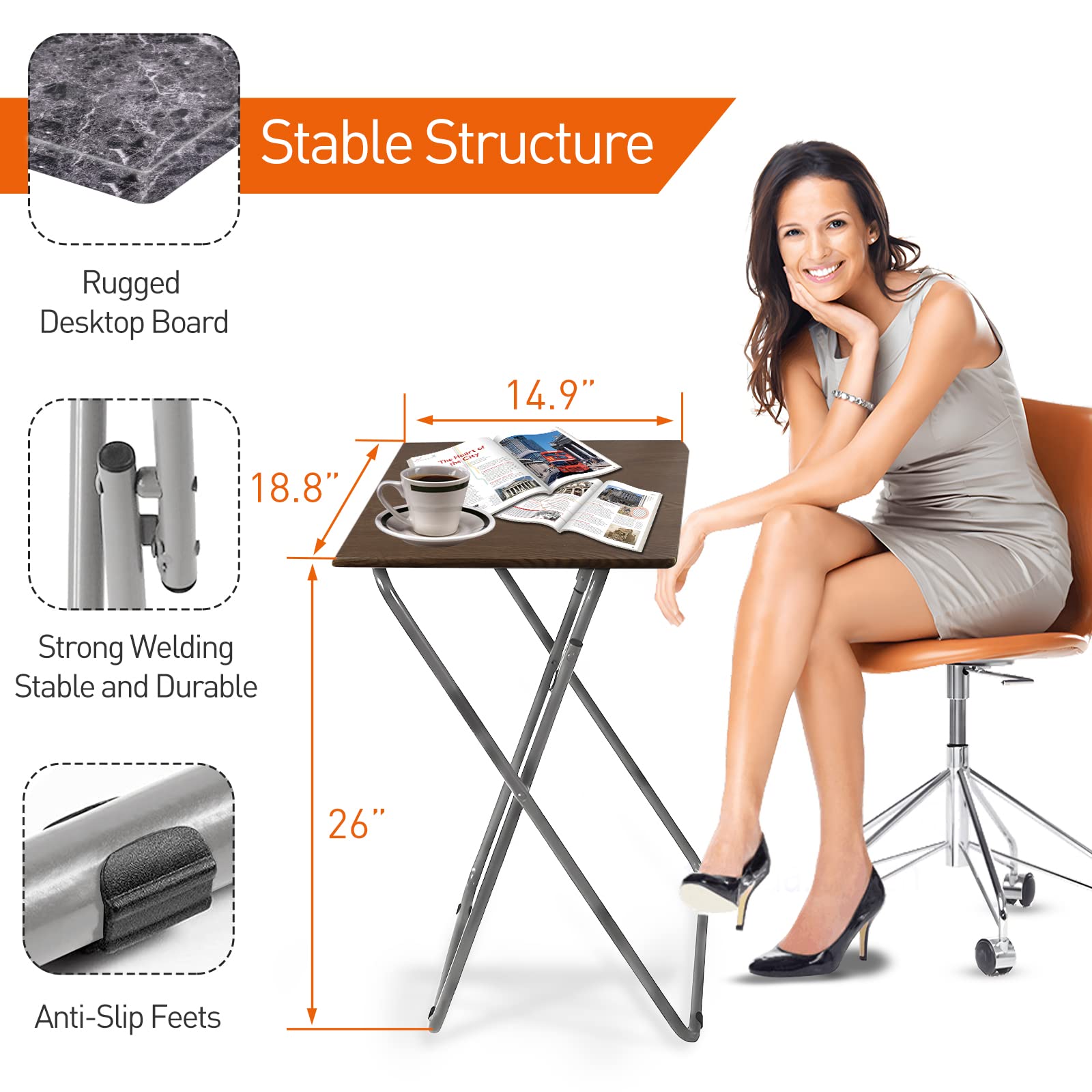 Portable Folding TV Tray Table - Lightweight Black Marble Snack Dinner Tray - 15 x 18.9 x 26 Inches for Sofa, Bed, Living Room & Outdoor Use - Easy Storage Foldable Side Table (1PC)