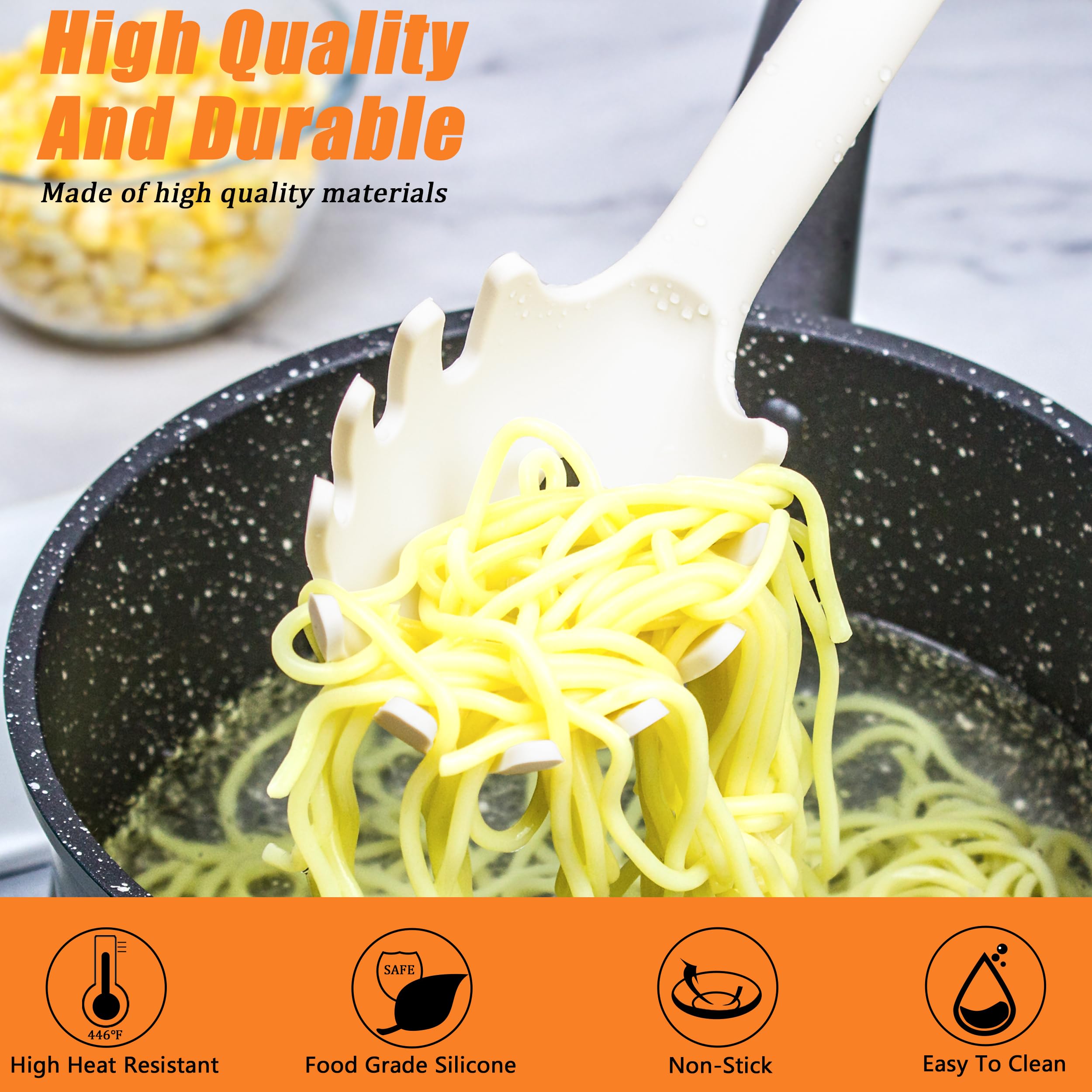 3-Piece Silicone Cooking Spoon Set - Nonstick Large Soup Ladle, Solid Spoon & Pasta Server - Heat Resistant Kitchen Utensils for Serving Spaghetti Sauce, Stirring & Cooking - Perfect for Pasta Dishes, Soups & Everyday Meal Prep (Wooden Light Khaki)