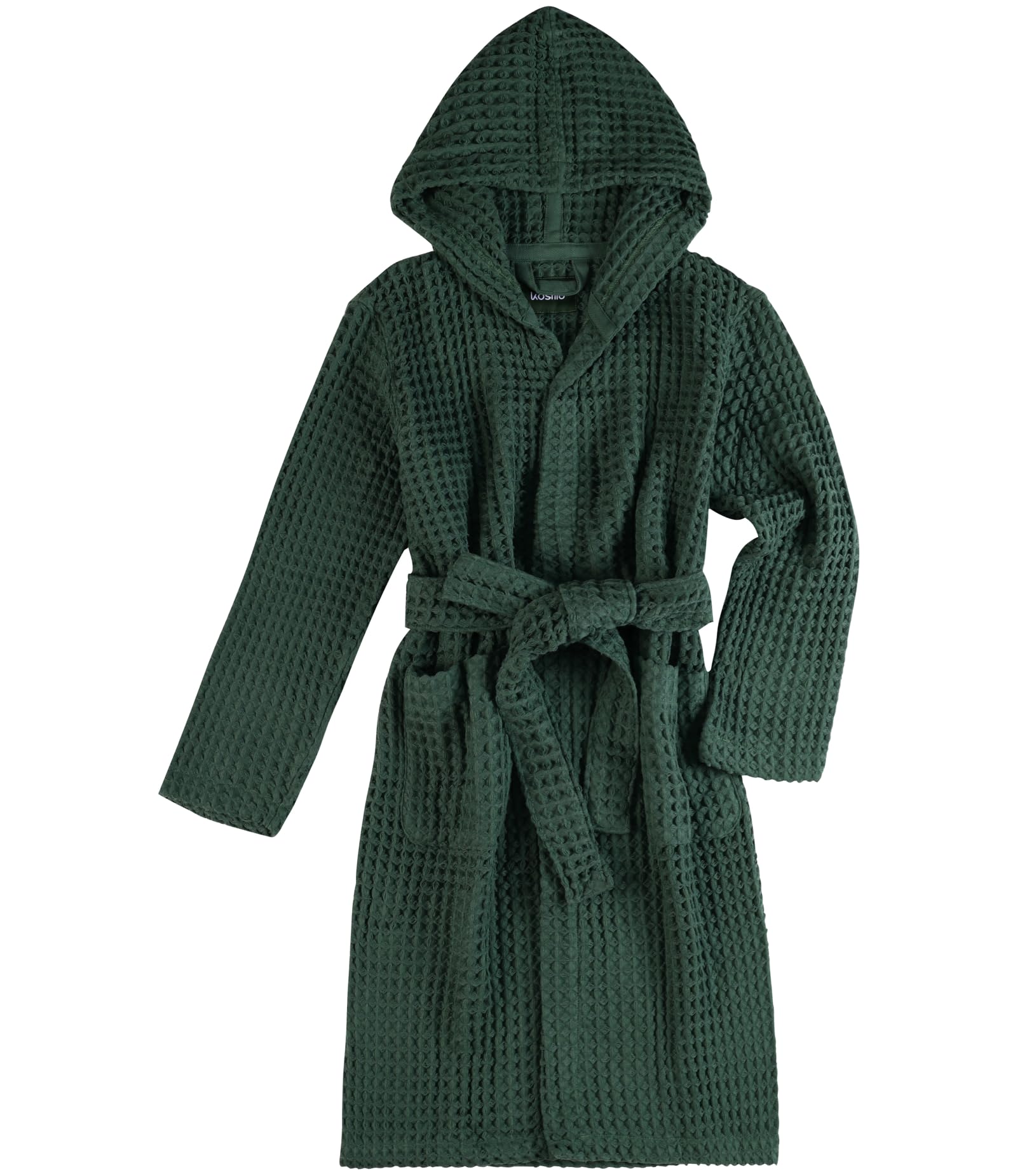 Luxury Hotel & Spa Silk-Infused Japanese Cotton Waffle Unisex Hooded Bathrobe - Soft & Absorbent Robe for Spa, Home Relaxation & Gift Giving