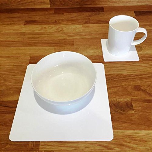 White Square Placemat and Coaster Set - 4 Large Placemats & 4 Coasters for Dining Table - Perfect for Home, Restaurant, and Party Decor