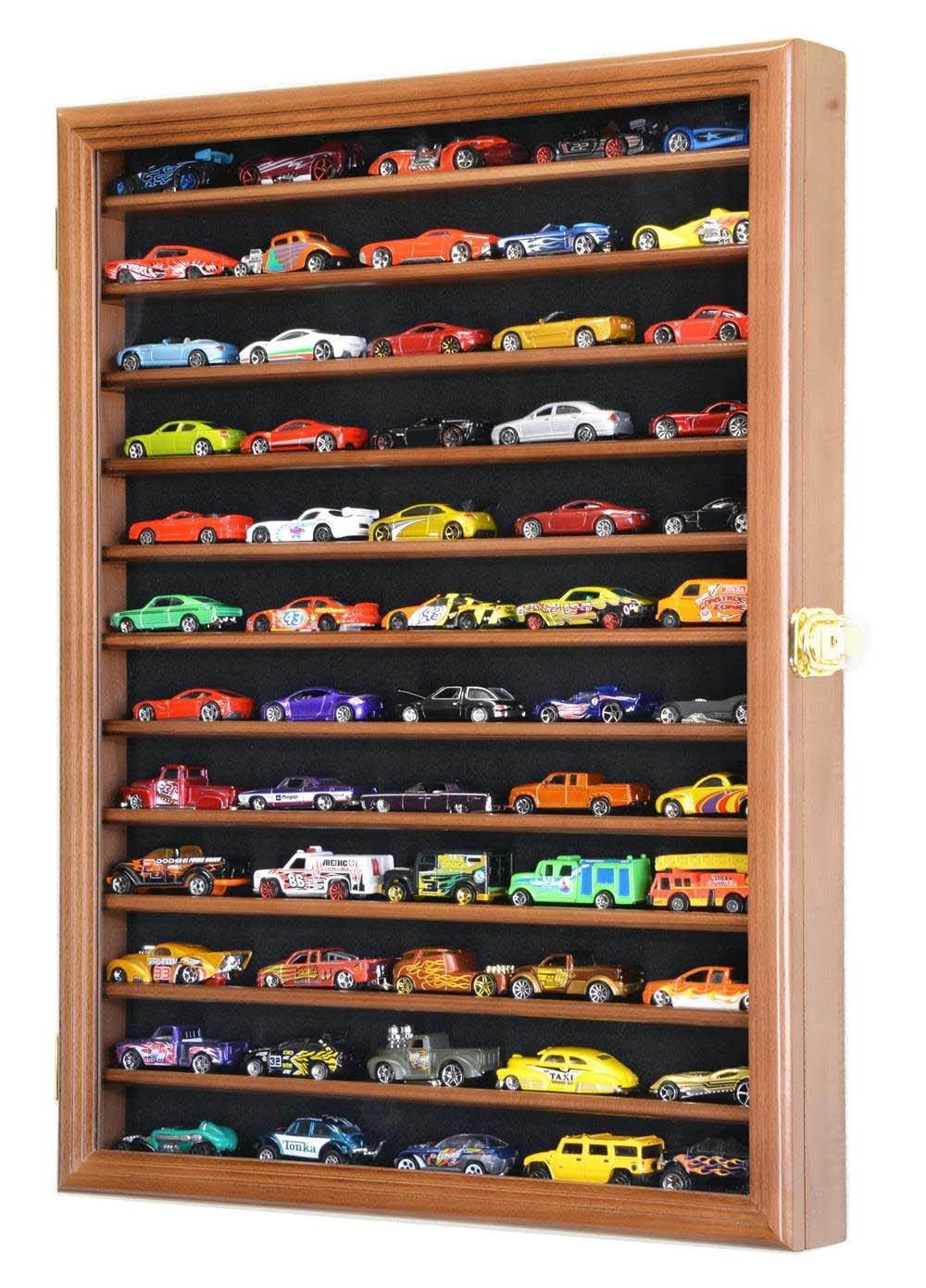 Hot Wheels and Matchbox Diecast Car Display Case Cabinet - Walnut Finish for Collectors, Perfect for Showcasing Toy Cars in Home or Office