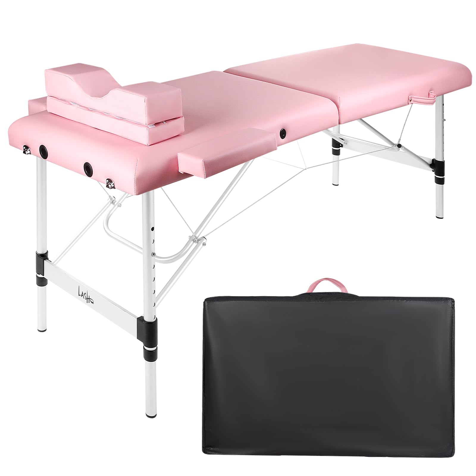 Portable Adjustable Height Lash Extension Bed - Waterproof Aluminum Frame Massage Table with Eyelash Pillow for Eyelash Salon, Spa & Beauty Treatments (Pink) | Perfect for Professional Estheticians & Home Use