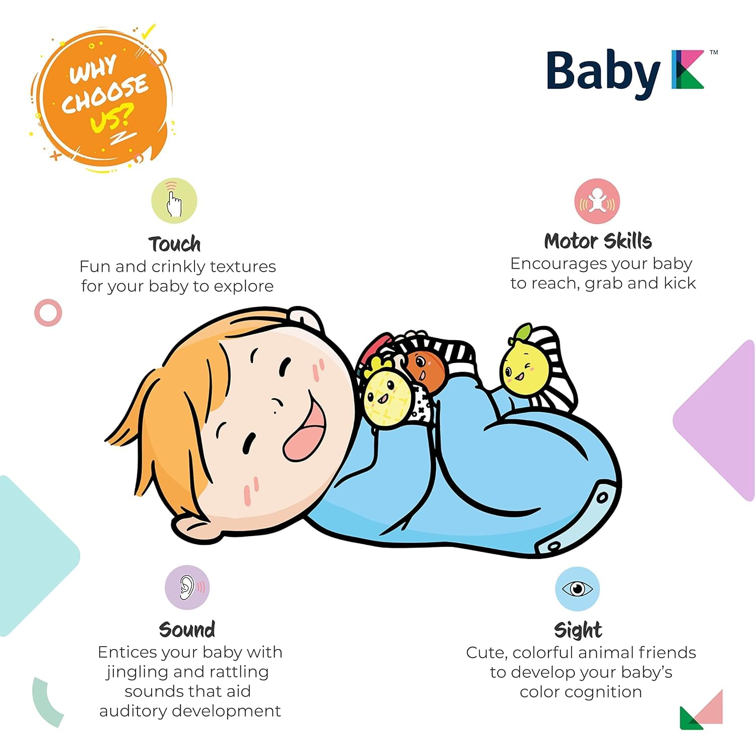 BABY K Foot Finder Socks & Wrist Rattles Set J - Newborn Sensory Toys for Baby Boys & Girls 0-12 Months - Soft Infant Hand & Foot Rattles for Brain Development - Perfect for Tummy Time, Playtime & Early Learning