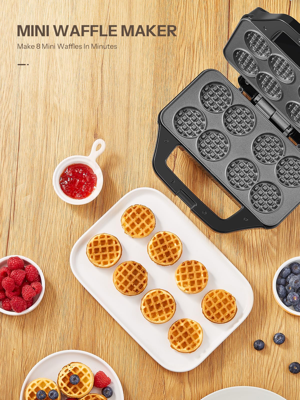 Reemix Mini Waffle Maker - 8 x 1.8 Inch Nonstick Waffle Iron with Fast Heating for Home & Restaurant Use | Perfect for Kids Snacks, Chaffles, Keto Diet & Breakfast Bites