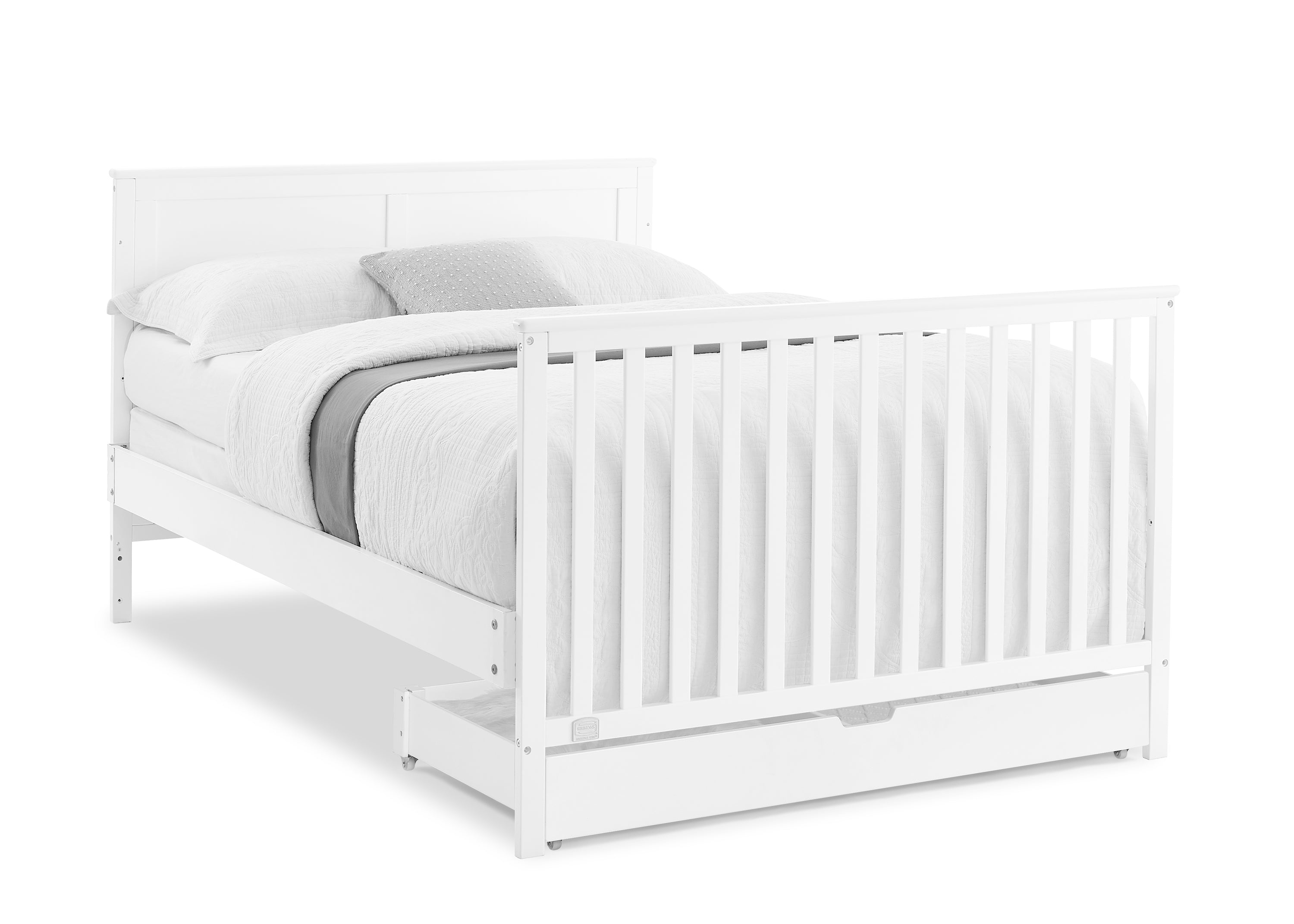 Logan 6-in-1 Convertible Baby Crib with Underdrawer Storage - White Nursery Furniture for Newborn to Toddler Bed | Perfect for Small Spaces & Modern Nurseries