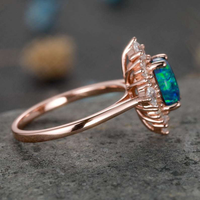 Vintage Black Opal Diamond Engagement Ring for Women - Elegant & Unique Wedding Band for Proposals, Anniversaries, and Special Occasions