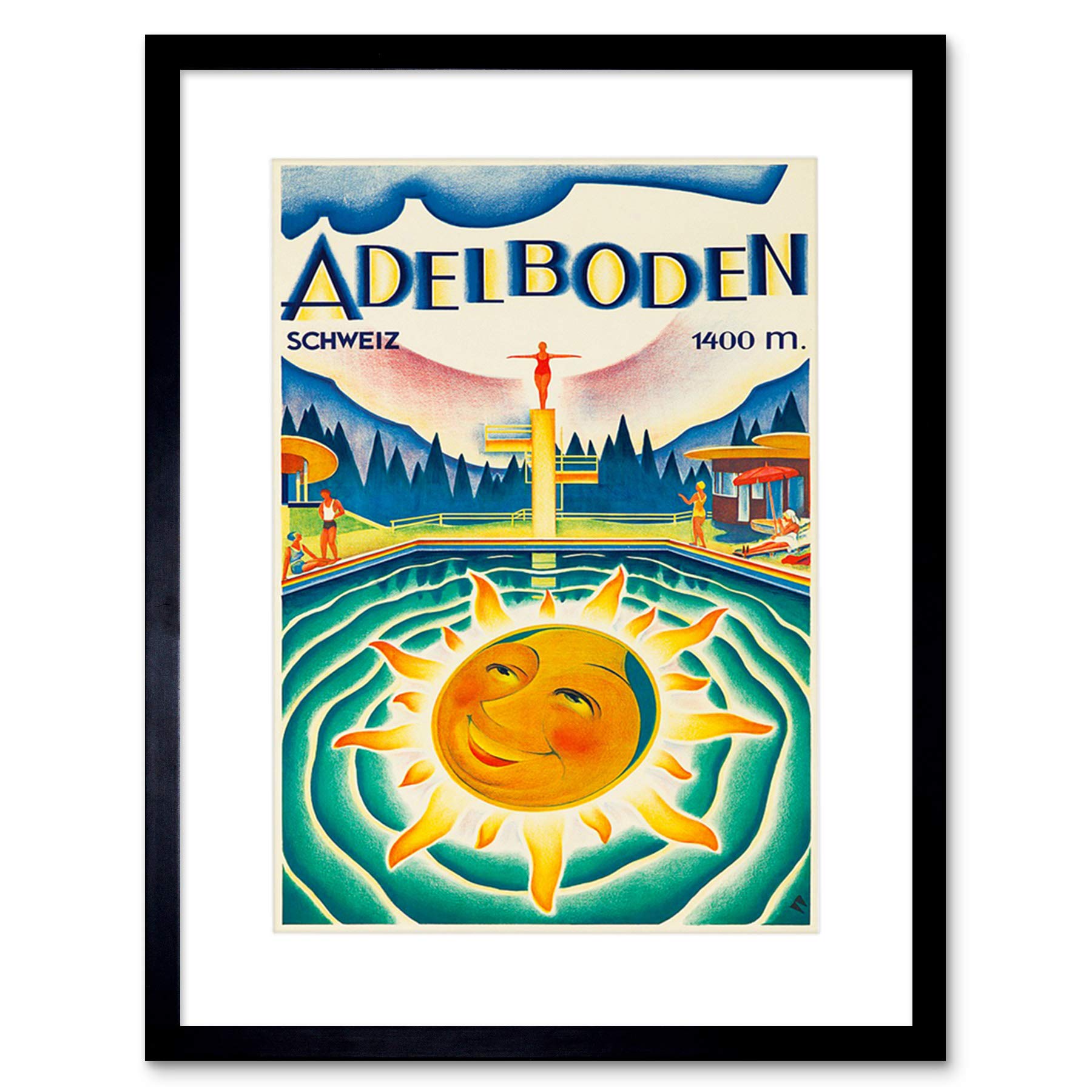 Adelboden Switzerland Alps Sun Swim Pool Framed Print - Perfect for Home Decor, Office Art, and Gift Ideas