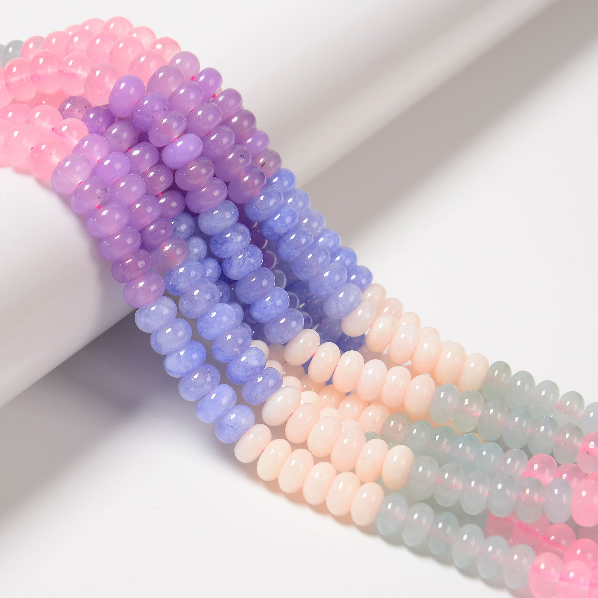12 Multi-Color Dyed Jade Smooth Rondelle Beads - 5x8mm Size - 15.5