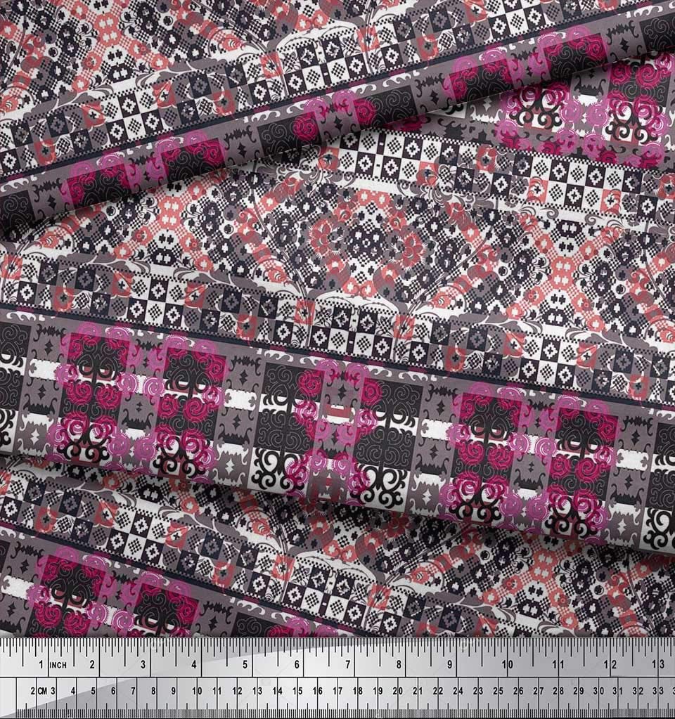 Soimoi Moss Georgette Brown Fabric by The Yard - 42 Inch Wide Check & Damask Ethnic Printed Textile for Dresses, Curtains & Home Decor - Classic Modern Fusion Fabric for DIY Sewing Projects