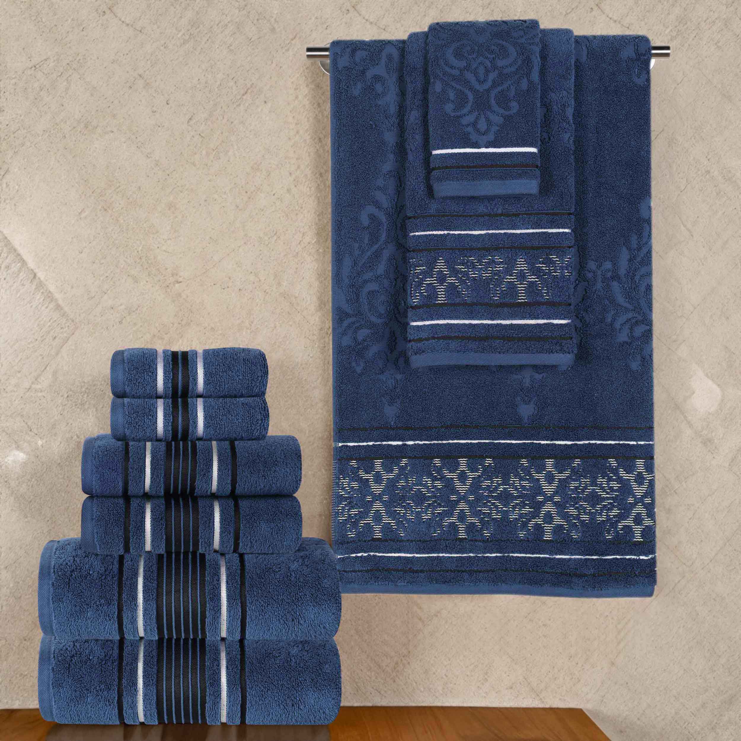 Premium 9-Piece Sadie Zero Twist Cotton Towel Set - Solid & Jacquard Floral Design | Ultra Soft & Absorbent Bath Towels, Hand Towels & Washcloths | Perfect for Spa, Bathroom & Luxury Home Decor