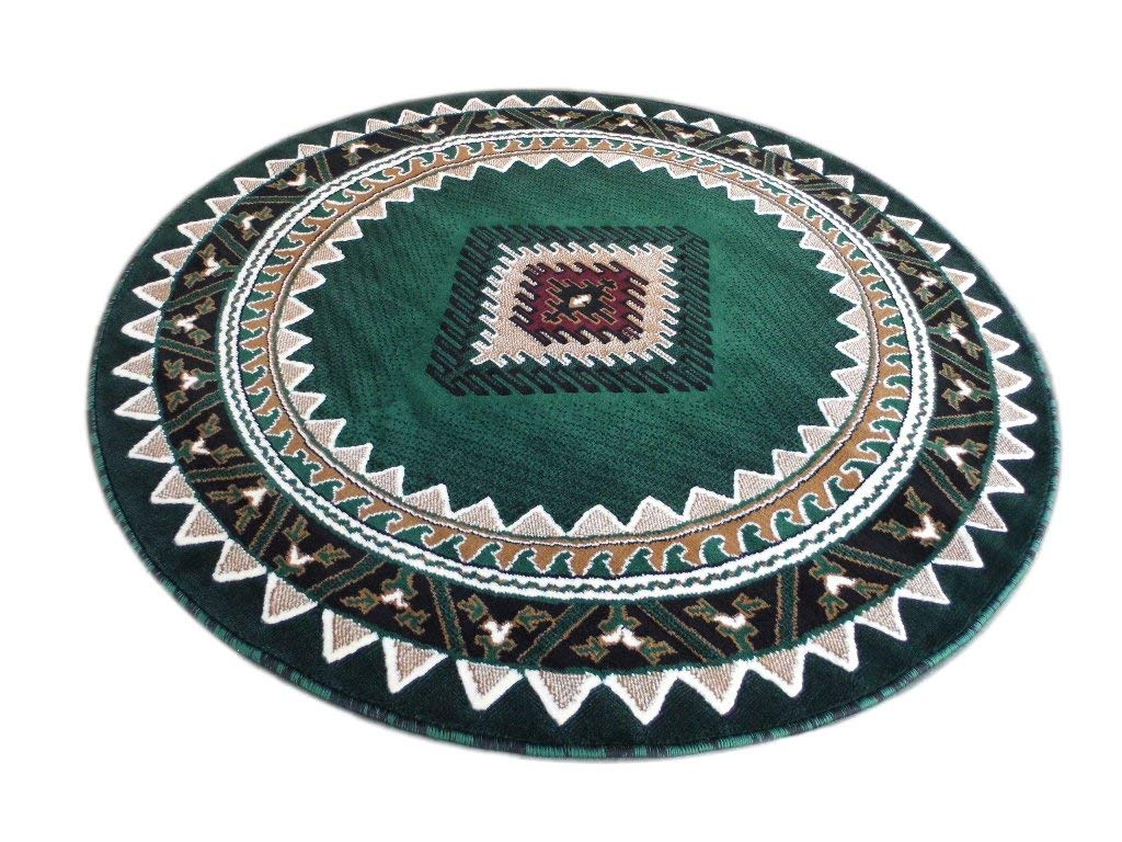 Champion Western Native American Navajo Aztec Indian Green Area Rug - 5x5 Feet Round Handmade Carpet for Living Room, Bedroom & Boho Decor