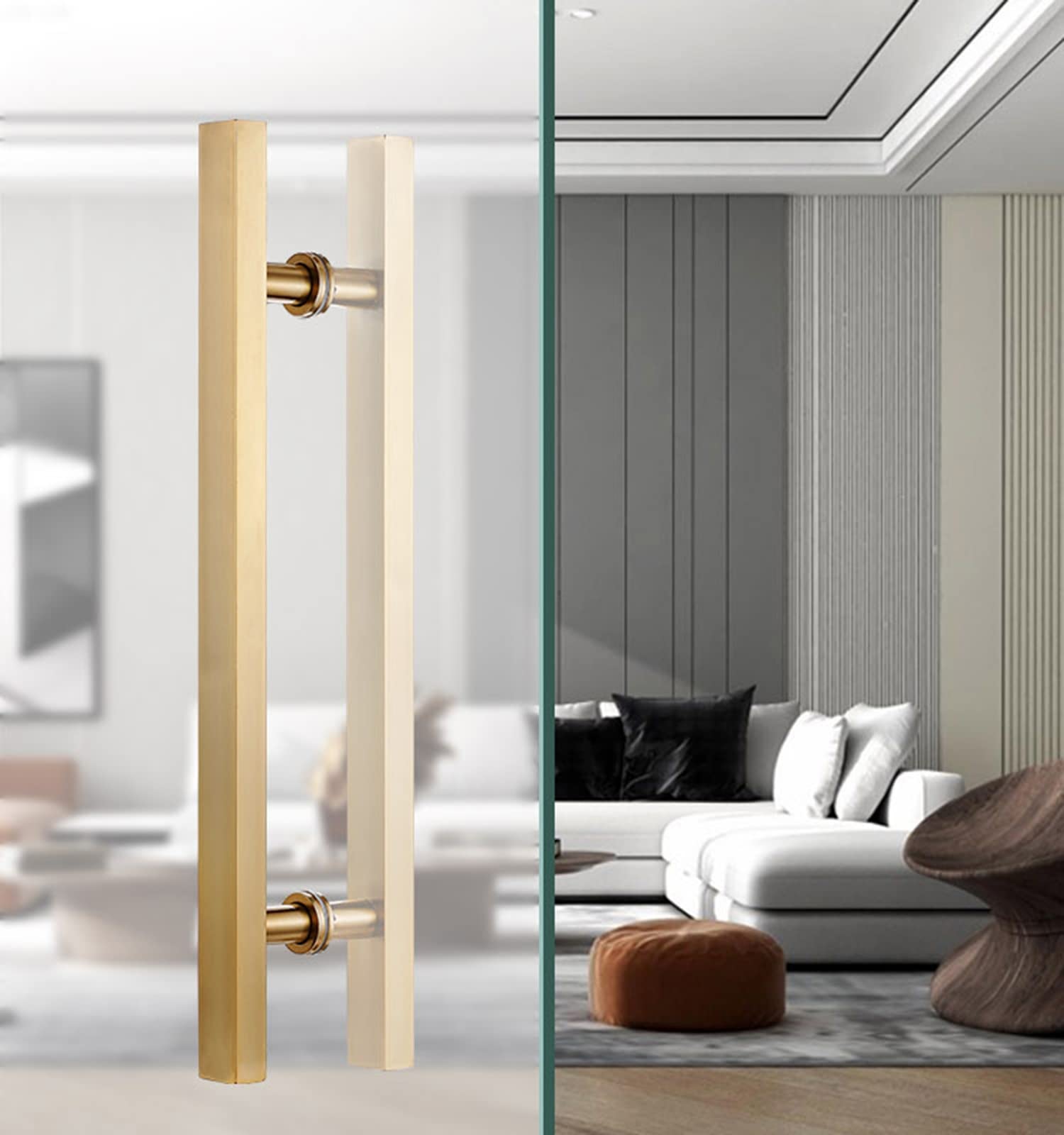 Modern H-Shaped Front Entry Door Handle - Gold Stainless Steel Double-Sided Door Pull for Indoor Barn, Wood, Sliding Glass & Gate Doors (100cm/39.5in) - Perfect for Home, Office & Commercial Spaces
