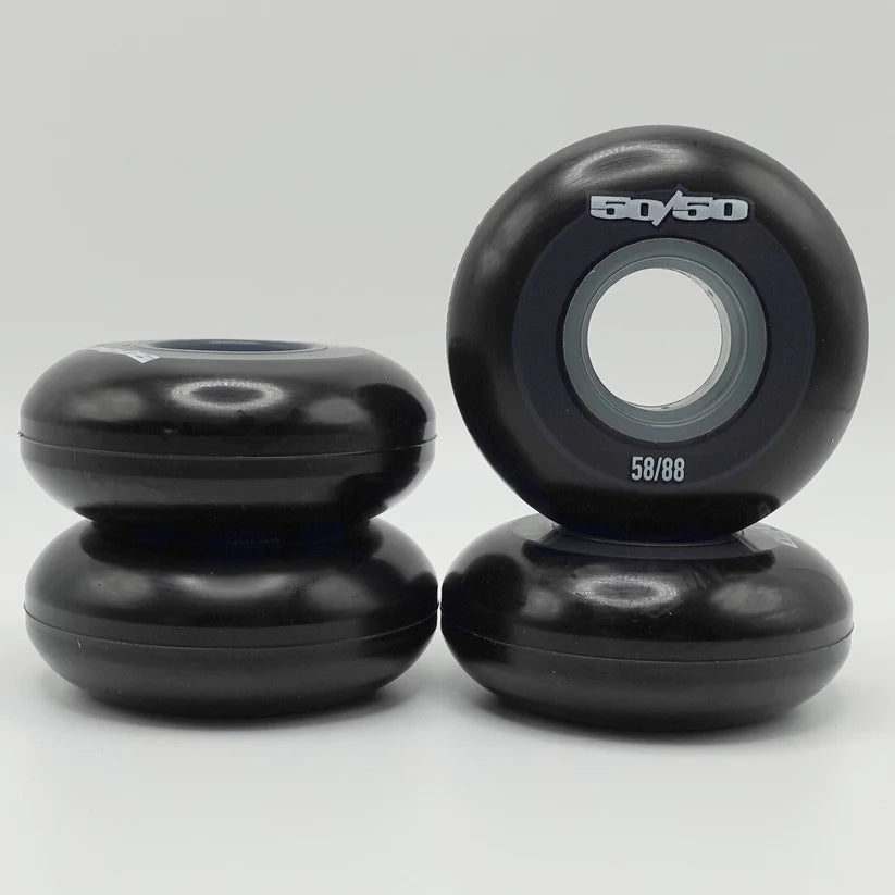 50/50 58mm 88a Skateboard Wheels - 4 Pack Black - Perfect for Street Skating, Cruising & Smooth Rides