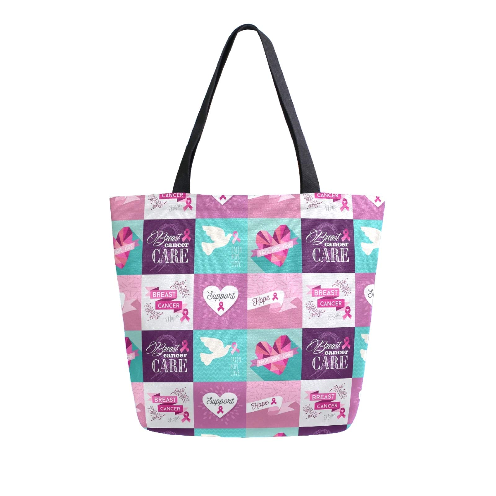 **Pink Ribbon Reusable Tote Bag for Women - Breast Cancer Awareness Canvas Grocery Shopping Bag, Large Casual Shoulder Handbag for Travel, Outdoors & Daily Use**