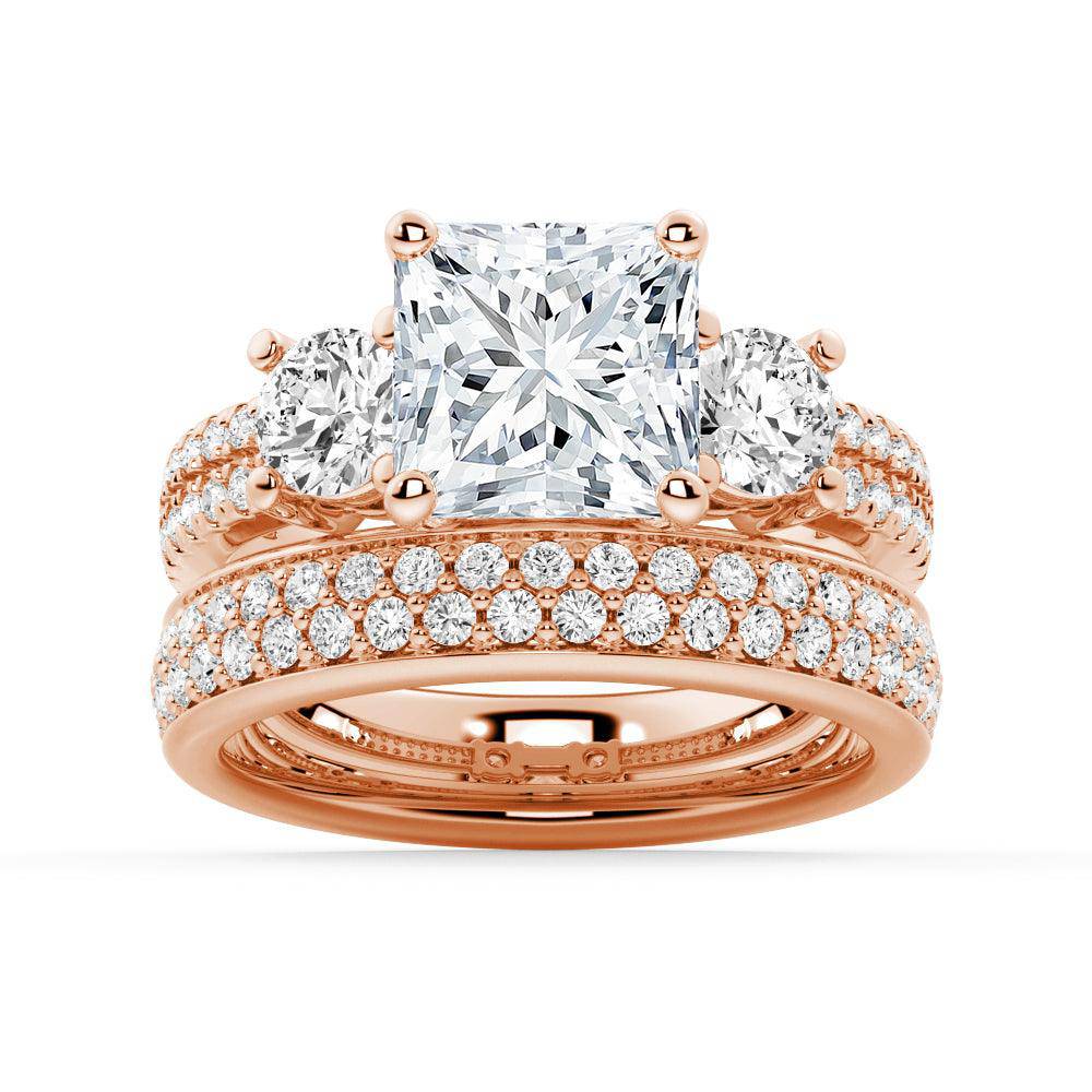 Exquisite Double Row Pave Three Stone Princess Cut Moissanite Engagement Ring for Women - Perfect for Proposals, Weddings & Anniversaries