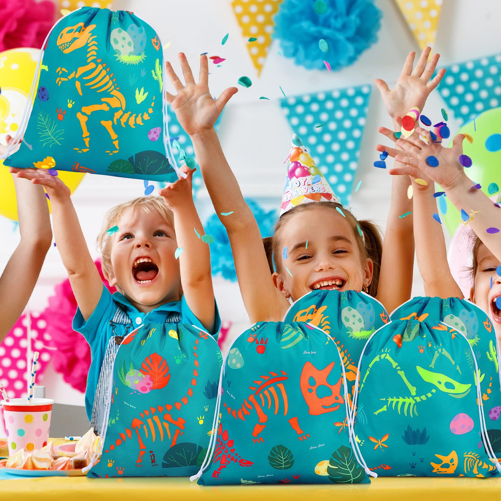 Dinosaur Party Favor Bags - 20 Pack Drawstring Gift Bags for Candy & Treats | 5 Adorable Dino Styles | Perfect for Kids Birthday Parties, Baby Showers & Themed Events