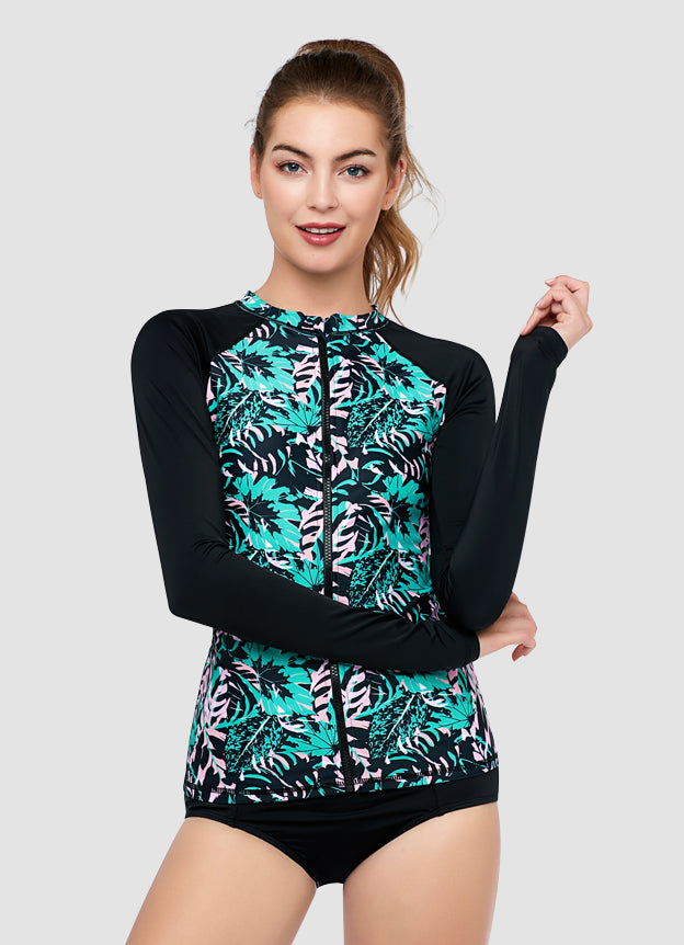Wild Reverie UPF 50+ Long Sleeve Zip Rash Guard Sun Shirt - Perfect for Surfing, Swimming & Outdoor Water Sports