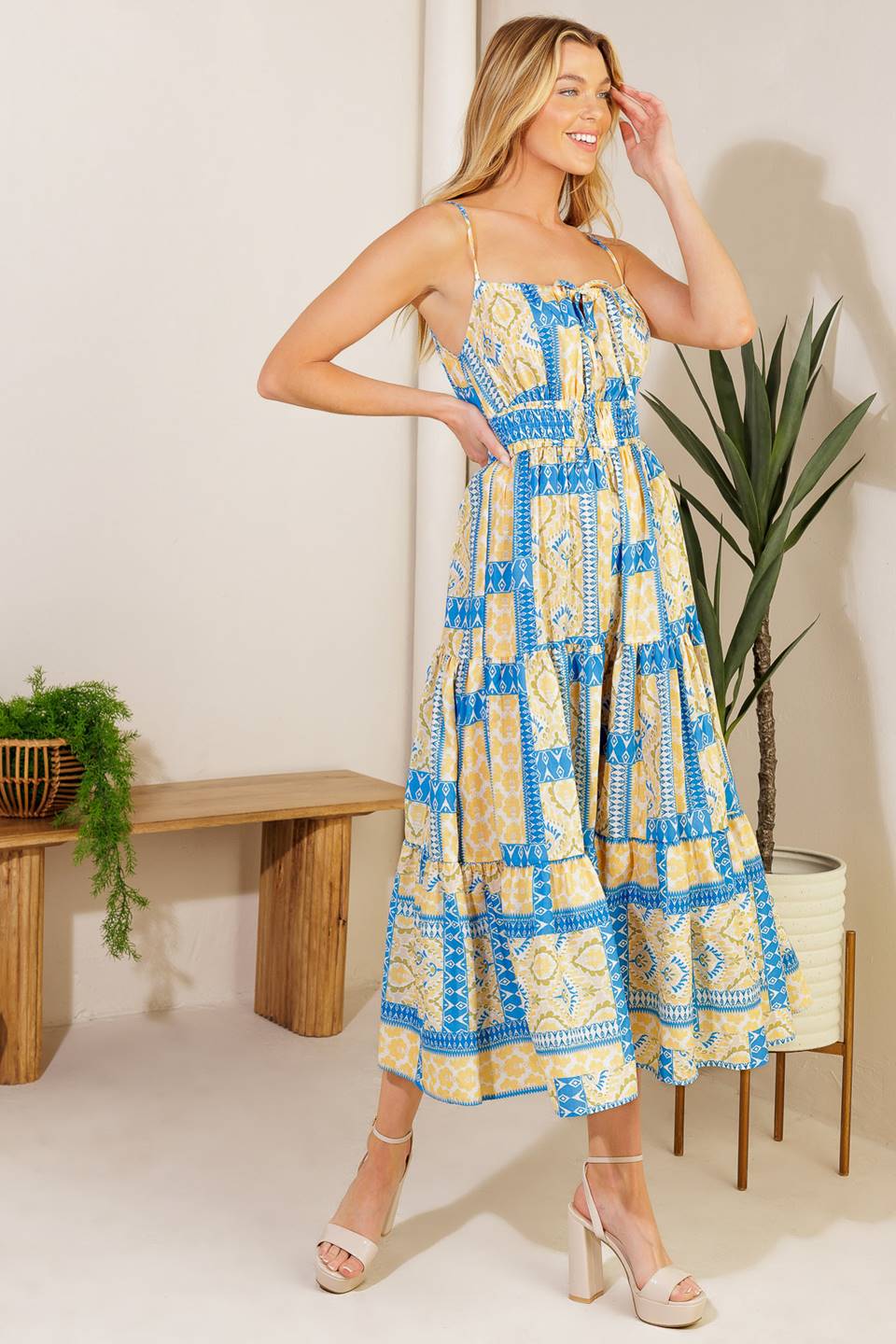 MAKING WISHES Blue Midi Dress - Elegant Casual Summer Dress for Women | Perfect for Beach Vacations, Date Nights & Office Wear