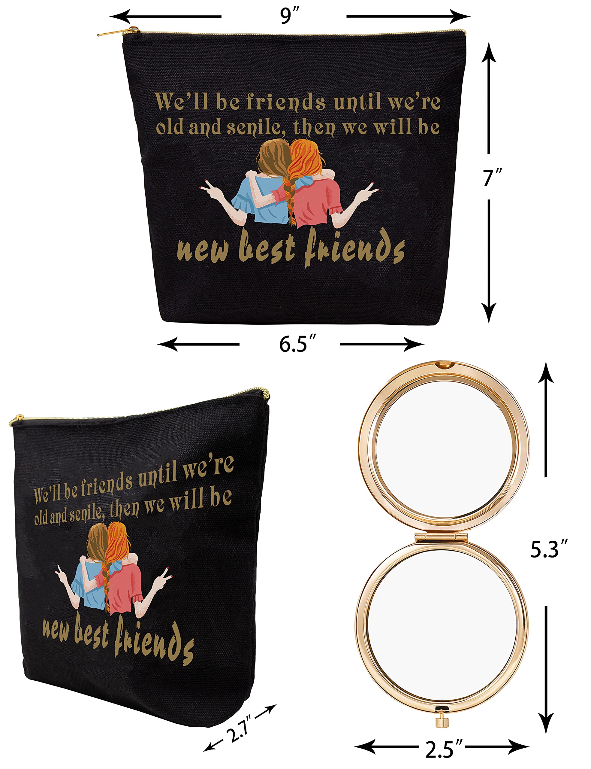 VeryMerryMakering Best Friends Makeup Bag - Cute Cosmetic Pouch for Women, Perfect Birthday Gift for Female Friends - Ideal for Travel, Gym & Daily Makeup Storage
