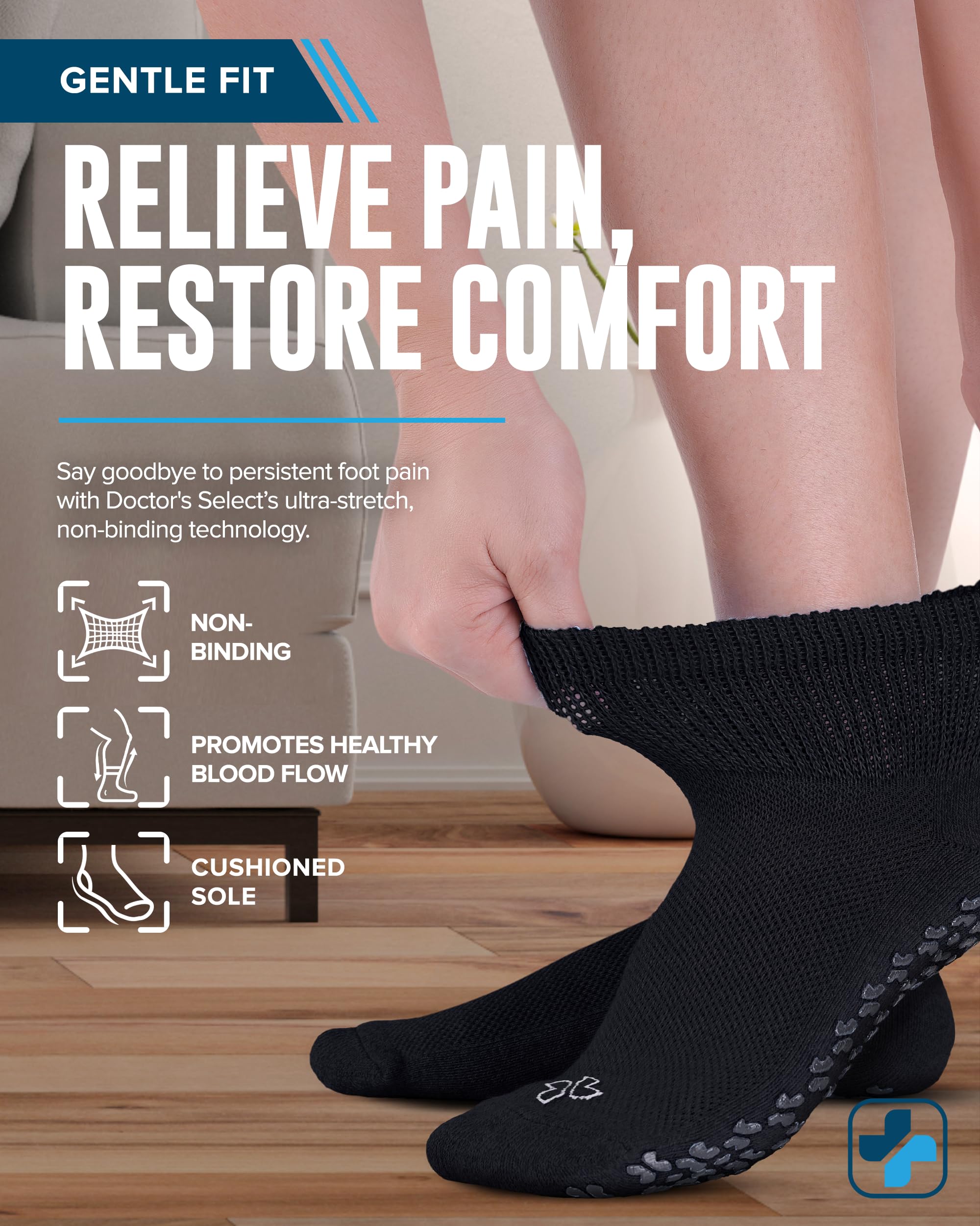 Doctor's Select Diabetic Ankle Socks with Non-Slip Grippers for Men & Women - 4 Pairs 1/4 Crew Length Neuropathy Socks for Circulation & Comfort - Ideal for Diabetes, Swelling & Daily Wear