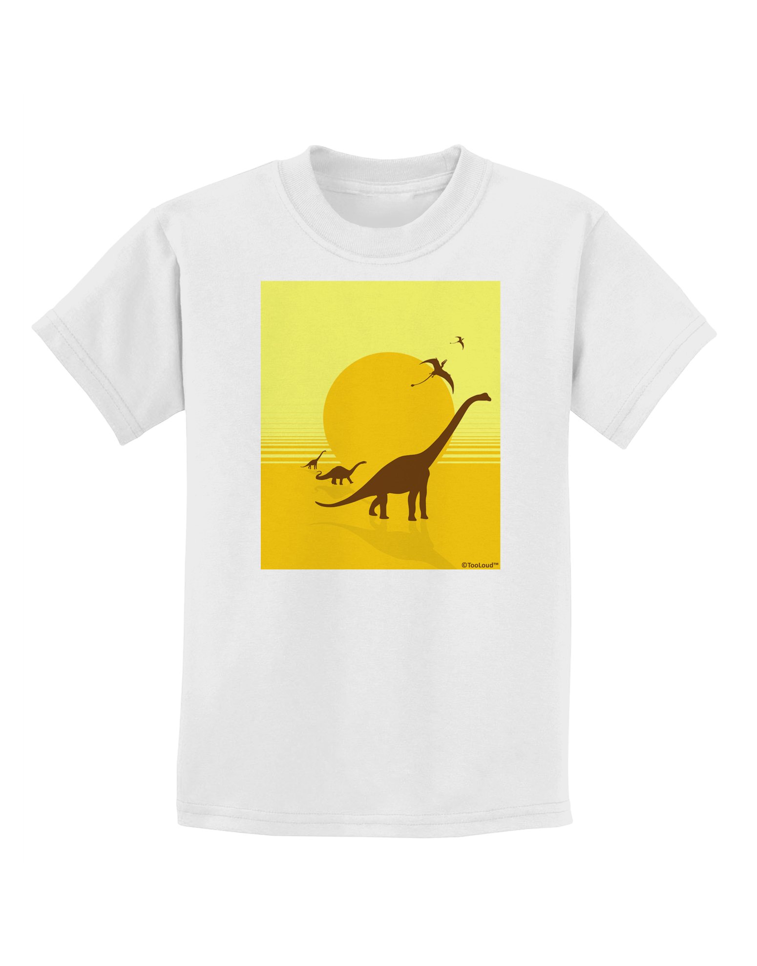 Dinosaur T-Shirt for Kids - Brontosaurus & Pterodactyl Silhouette Design with Sun Graphic | Fun Prehistoric Dinosaur Theme Cotton Tee for Boys & Girls | Perfect for School, Playdates & Jurassic Birthday Parties