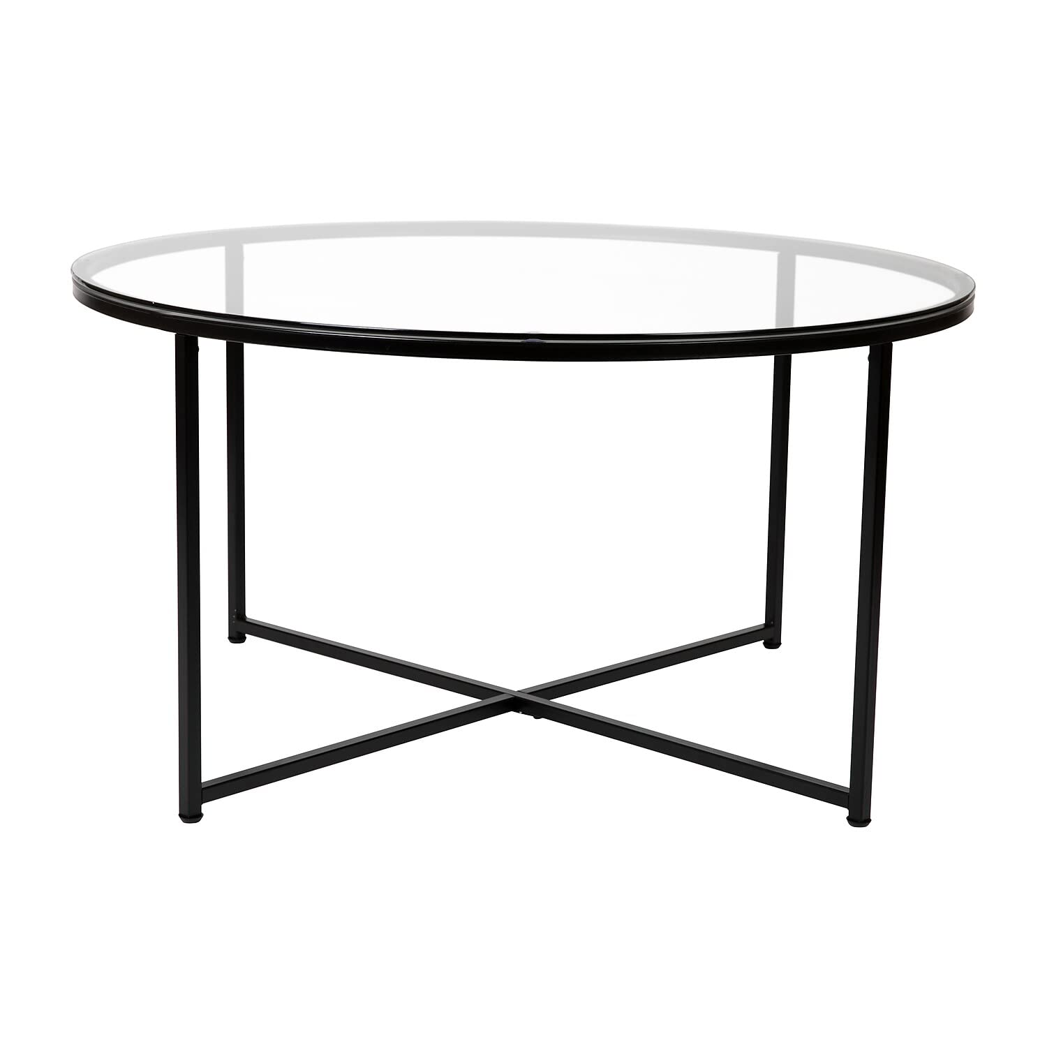 Modern Glass Coffee Table with Matte Black Frame - Stylish Living Room Centerpiece for Home Decor, Office or Lounge