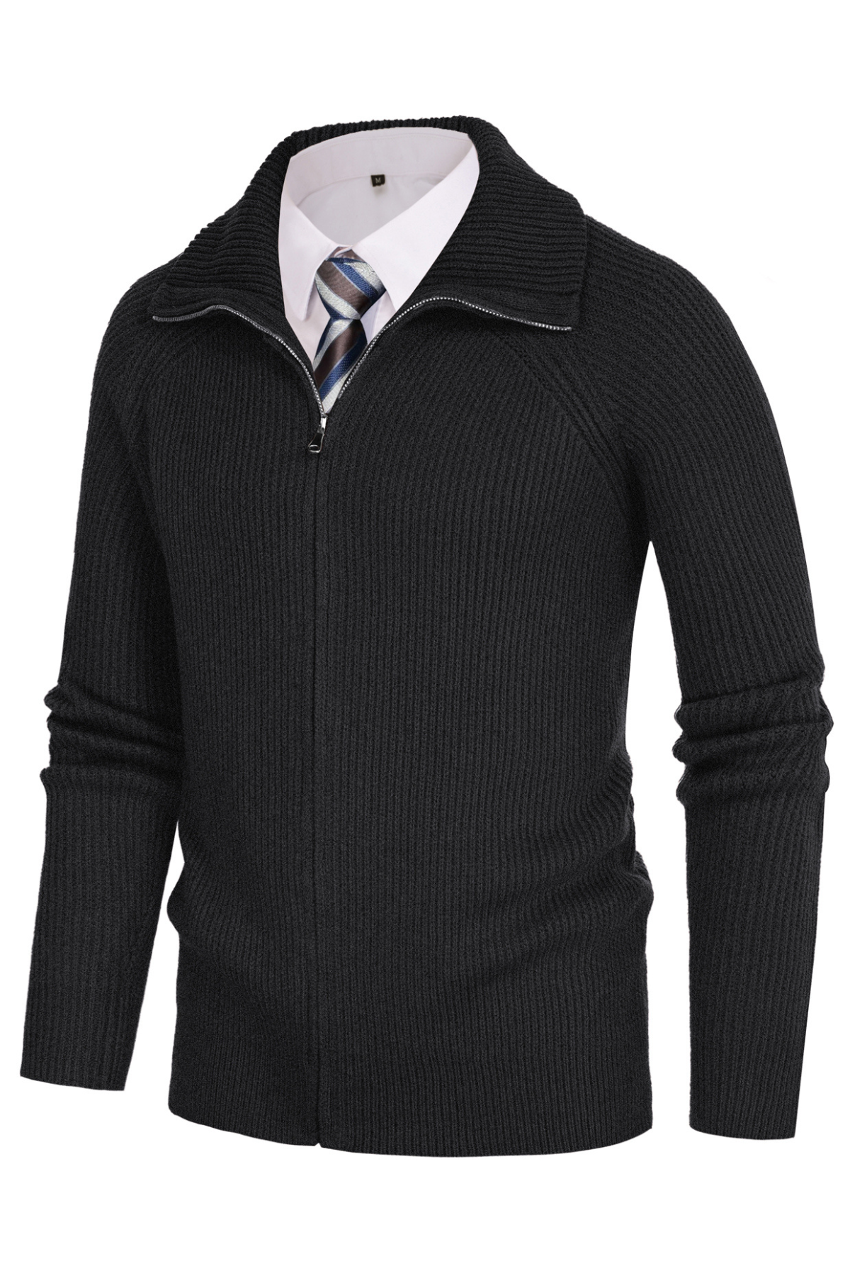 Men's & Women's Full Zip Cardigan Sweater - Unisex Lapel Collar Raglan Long Sleeve Casual Ribbed Knit Pullover | Perfect for Office, Travel & Fall Layering