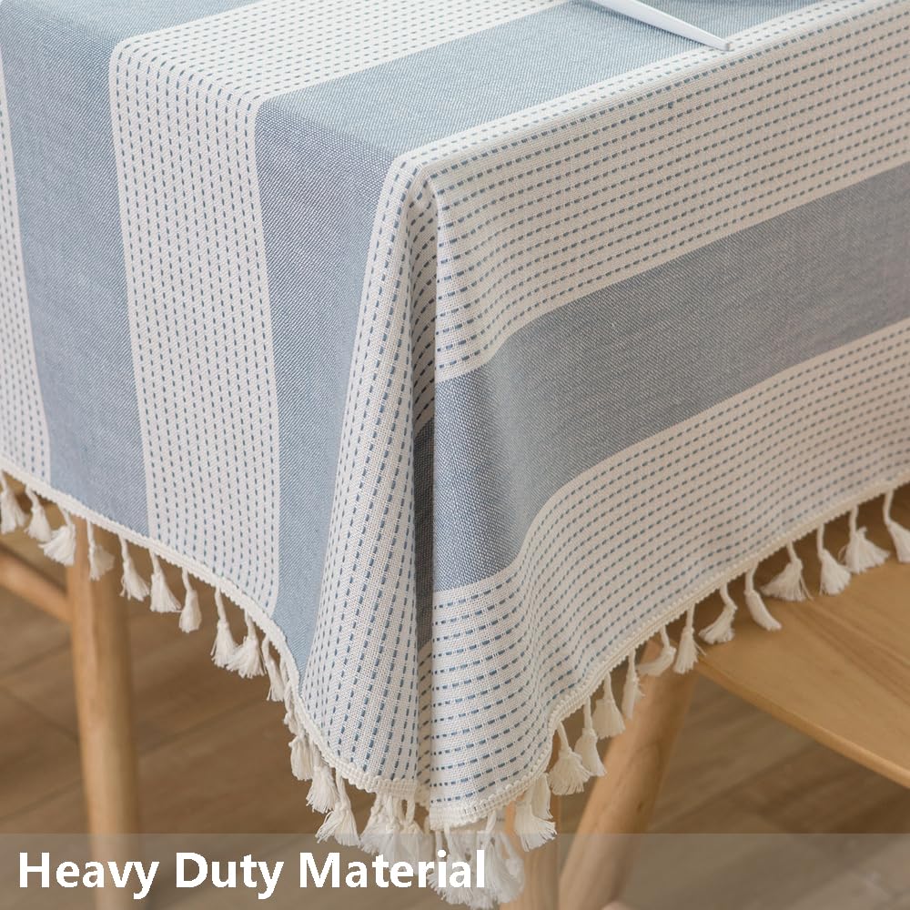 Premium Light Blue & White Striped Cotton Tablecloth - 55