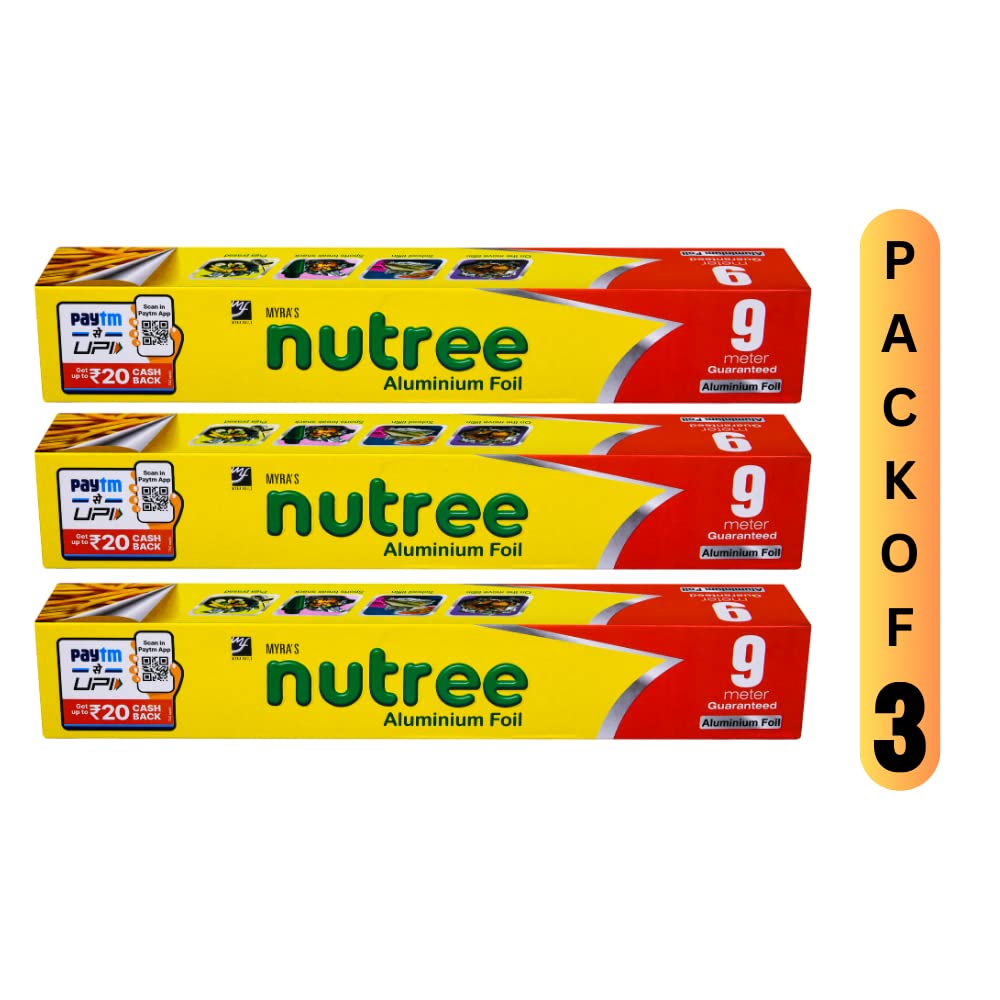 Nutree 9 Meter Aluminum Foil Roll - Heavy Duty Food Wrap for Freshness, Packing, Storing & Serving | BPA-Free, Leakproof Kitchen Essential | Ideal for Meal Prep, BBQ, Baking & Leftovers (Pack of 3)