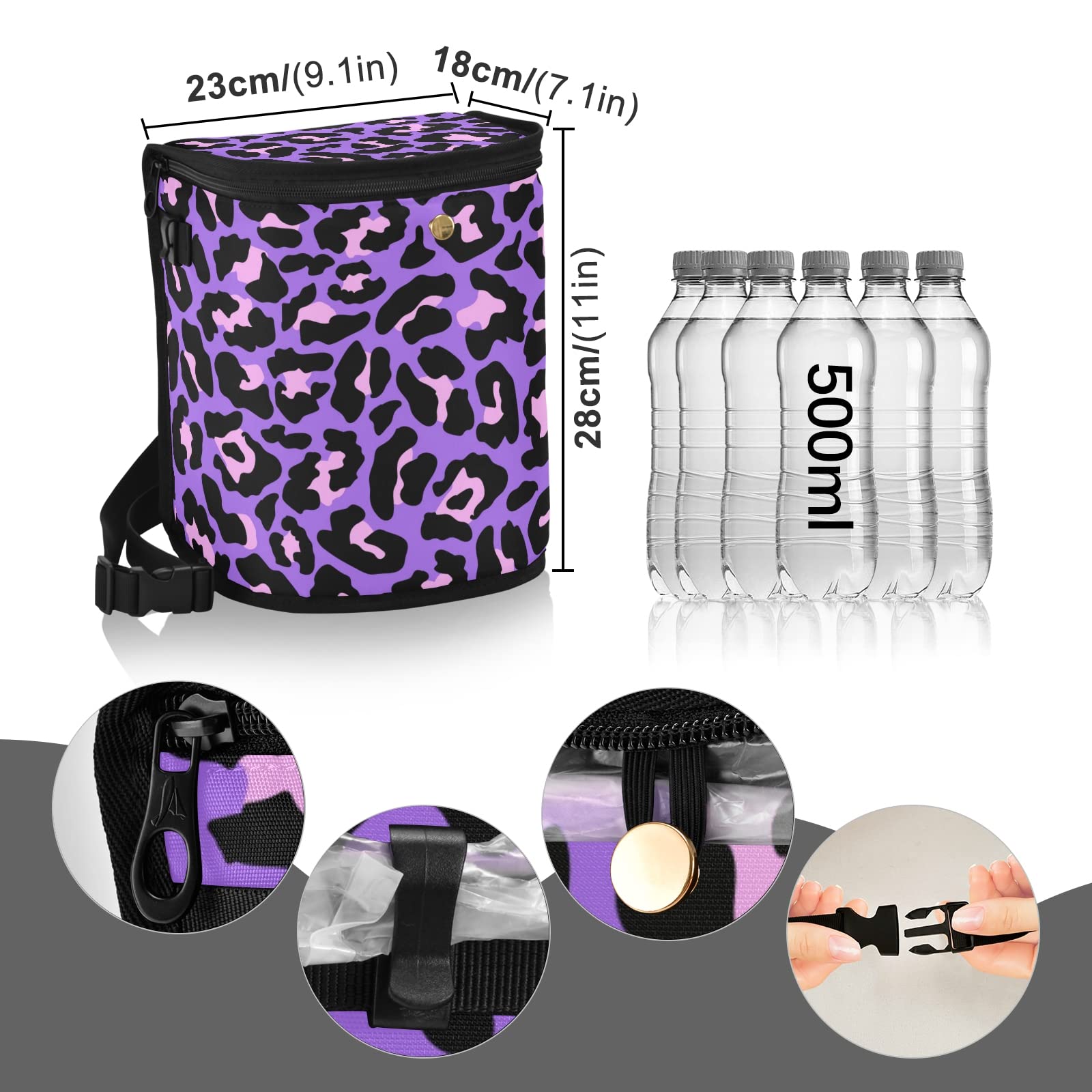 **Tarity Leak-Proof Car Trash Can with Aluminum Film - Waterproof Hanging Car Garbage Bin, Multipurpose Vehicle Organizer Storage Bag for Waste Disposal - Purple Leopard Print - Ideal for Road Trips, Commuting & Travel**
