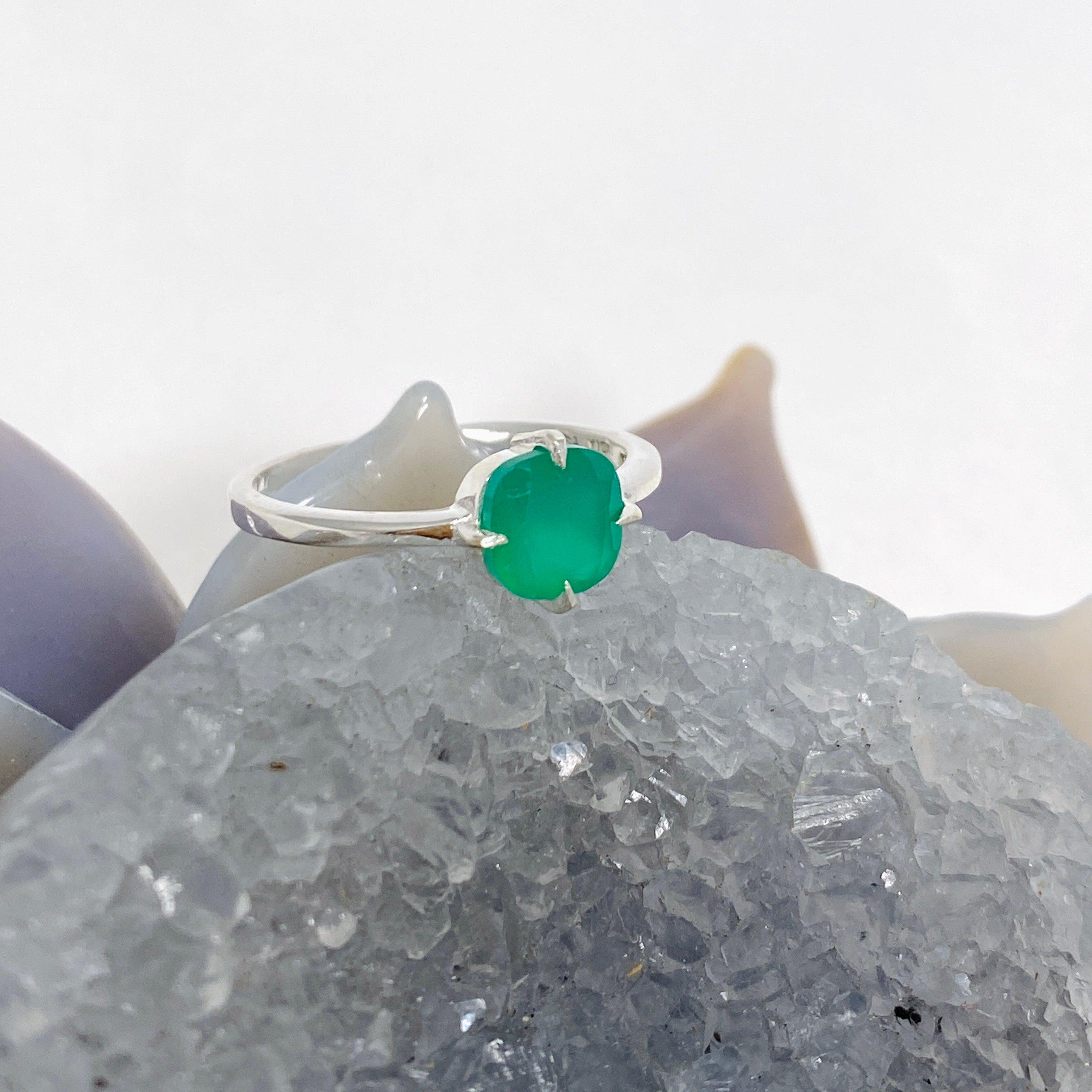 Green Chalcedony Faceted Square Solitaire Ring R4806 - Elegant Jewelry for Women, Perfect for Weddings, Anniversaries & Special Occasions