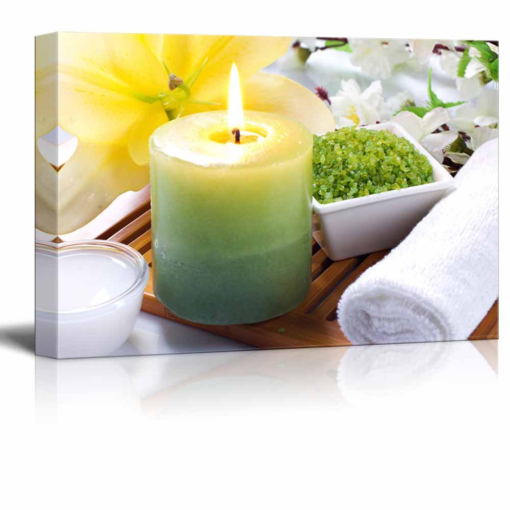 Premium Canvas Wall Art - Spa Still Life with Aromatherapy Candles, Sea Salt & Flowers | Modern Home Decor Stretched Gallery Canvas Print Ready to Hang (32x48 inches) - Perfect for Living Room, Bedroom, Office & Spa Relaxation Spaces