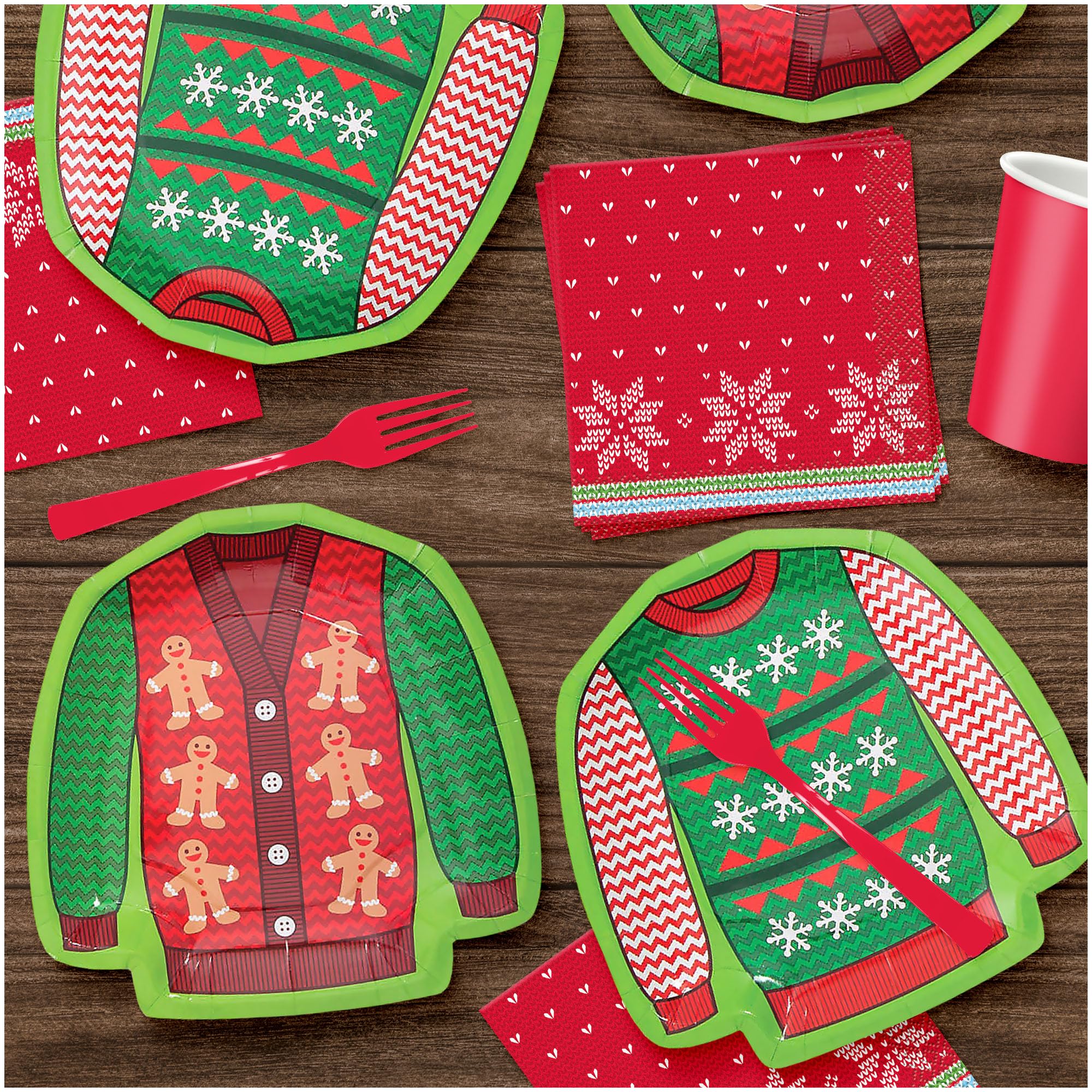 Ugly Christmas Sweater Party Supplies - 16 Dessert Plates & Beverage Napkins Set for Tacky Holiday Parties | Perfect for Christmas Office Parties, Family Gatherings & Festive Celebrations
