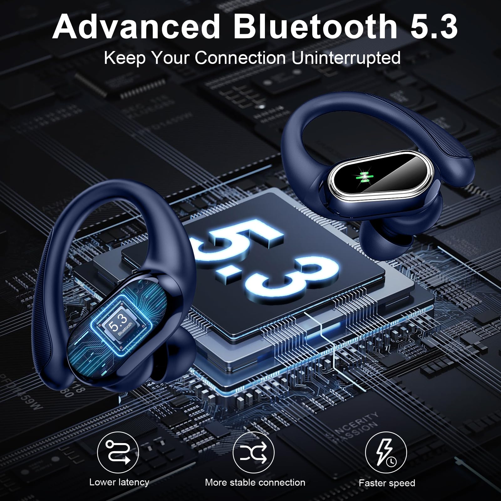 Poounur Wireless Earbuds Bluetooth 5.3, Noise Cancelling Sport Headphones with Mic - Perfect for Running & Gym