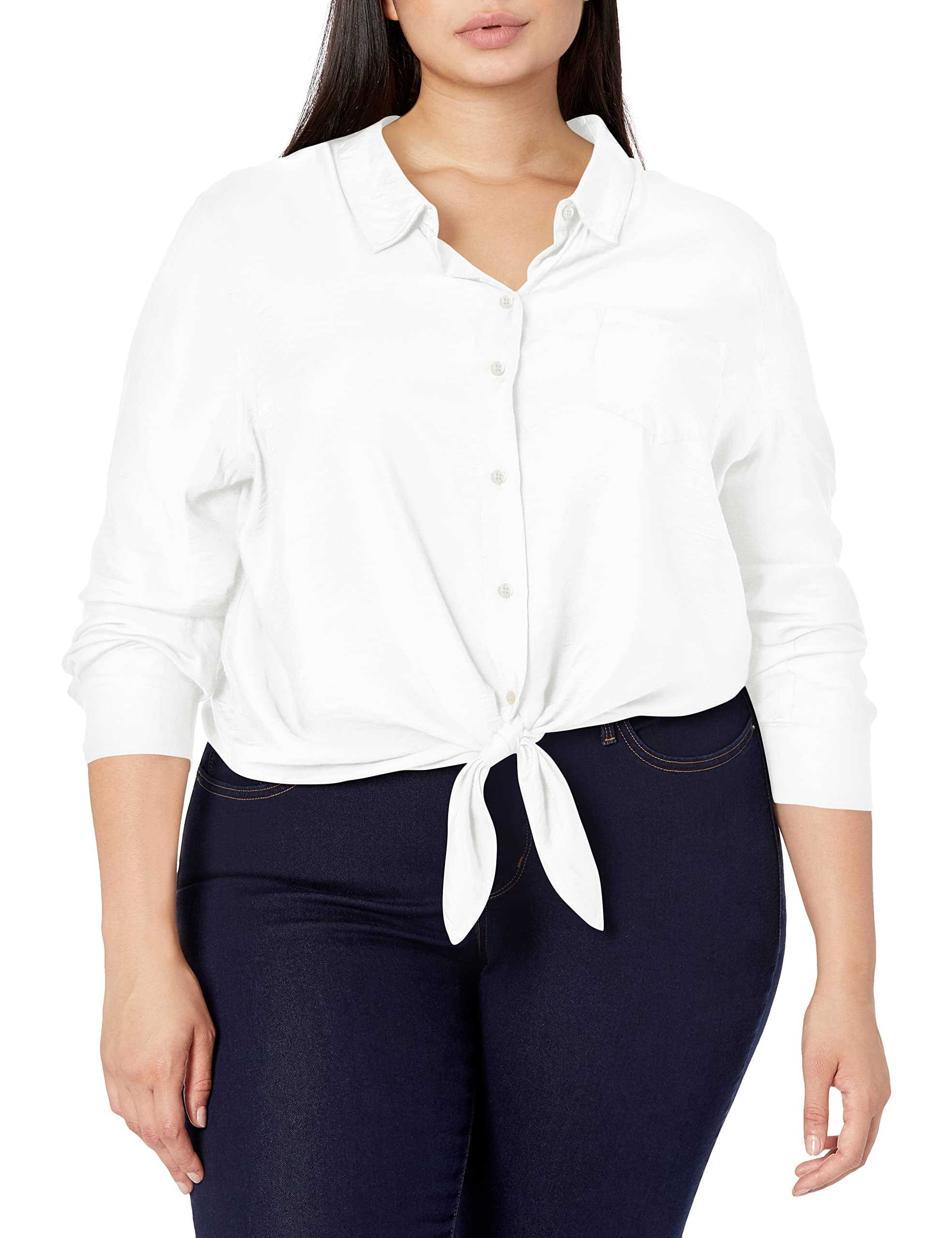 Vince Camuto Women's Long Sleeve Flowy Tie-Front Blouse - Elegant Ruffle Detail Tops for Work, Date Night & Casual Outings