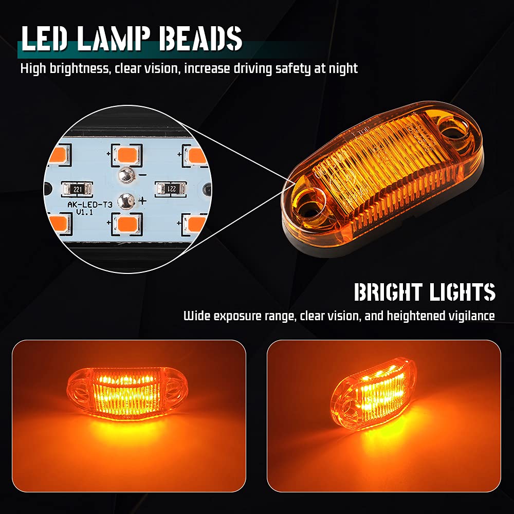 6PCS LED Trailer Marker Lights - 12-30V High Brightness Amber Side Marker Indicators for RV, Truck & Camper - Waterproof Clearance Tail Lights for Safe Night Driving & Outdoor Adventures