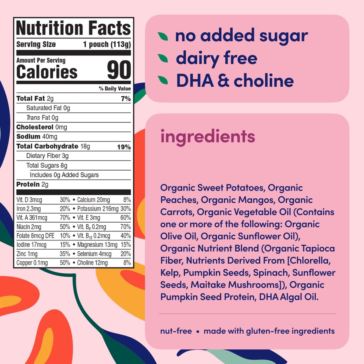 Organic Cerebelly Sweet Potato Peach Smoothie Pouch (Pack of 6) - Healthy Baby Food & Kids Snacks with 16 Essential Nutrients - Brain-Boosting Superfood Puree, No Added Sugar - Perfect for On-the-Go Meals, School Lunches & Toddler Snack Time
