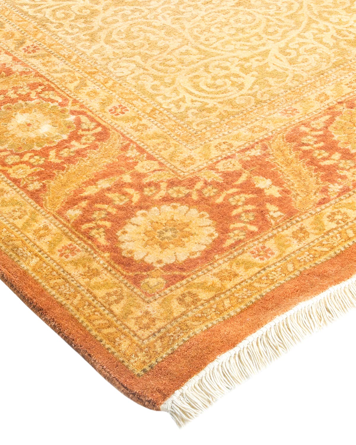 Handmade Wool Oriental Mogul Brown 6x9 Area Rug - Traditional Hand-Knotted One-of-a-Kind Solo Rugs for Living Room, Bedroom & Home Decor
