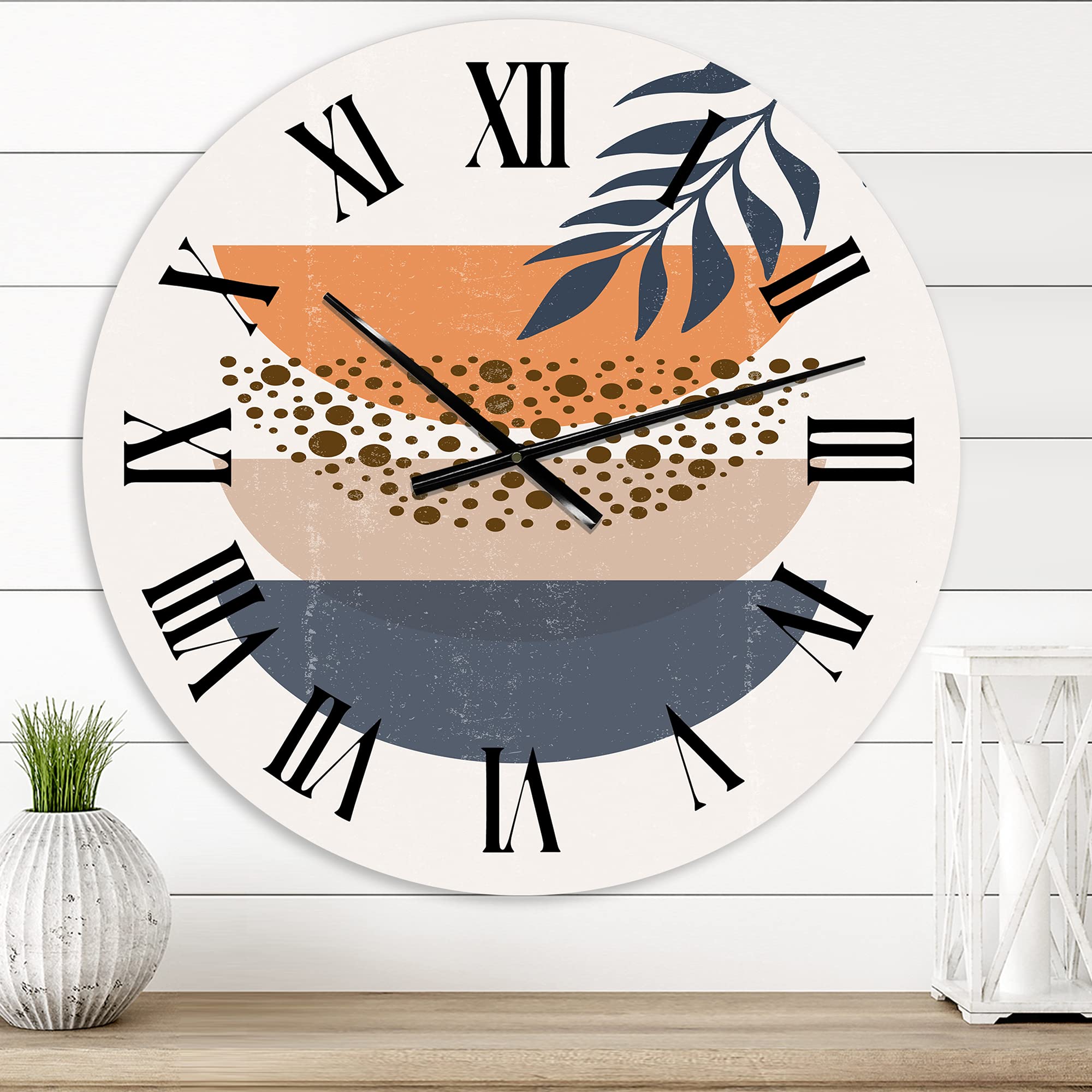 Abstract Geometric Sun and Moon Wall Clock with Leaf Design - Modern Large Decorative Clock for Living Room, Bedroom & Office | Perfect Home Decor Gift for Housewarming