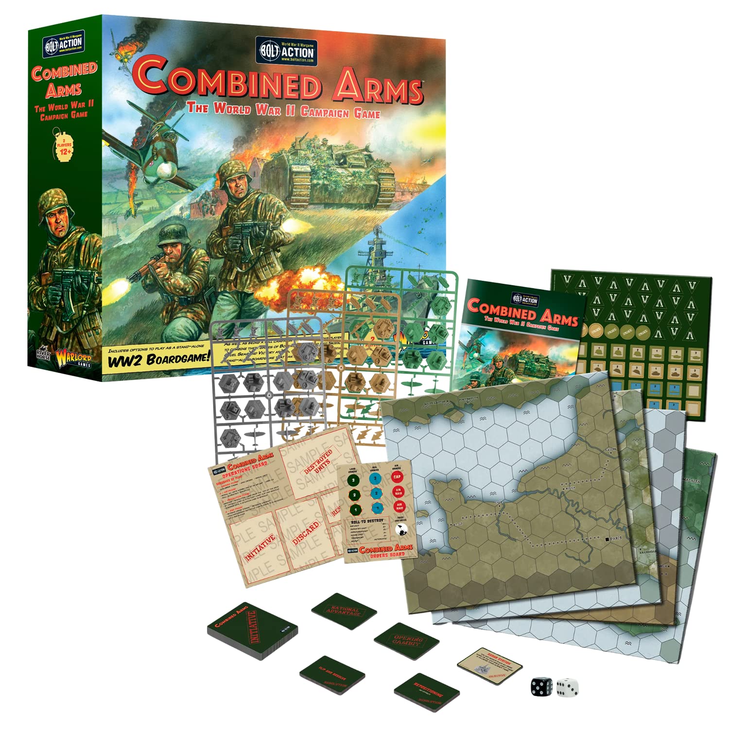 Bolt Action Combined Arms 28mm Miniatures Wargame Set - Plastic Model Kits with Rule Booklet, 6 Card Decks & 67 Tokens by Warlord Games | WWII Tabletop Strategy Game for Collectors & Gamers | Perfect for Historical Battles, Competitive Play & War Game Nights
