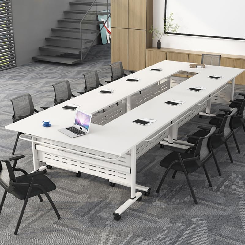 Foldable Conference Table with Wheels - Mobile Training & Seminar Table for Office, Meeting Room, Classroom - White Top & Black Base (47×20×30in) - Perfect for Small Spaces, Quick Setup & Multi-Purpose Use